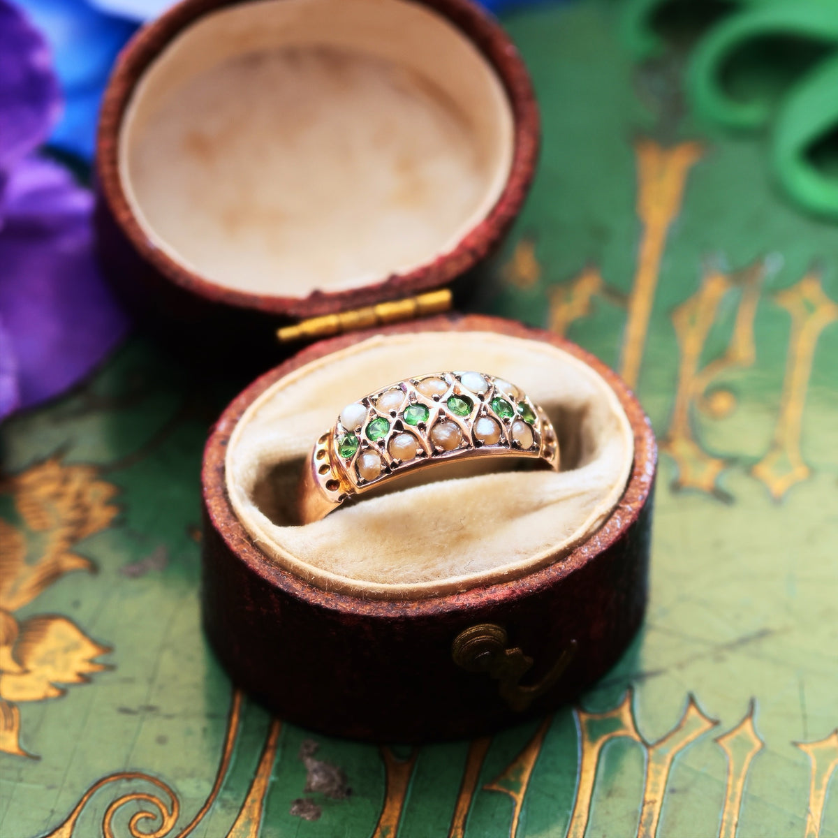 Date 1907 Green Garnet & Wild Pearl Ring