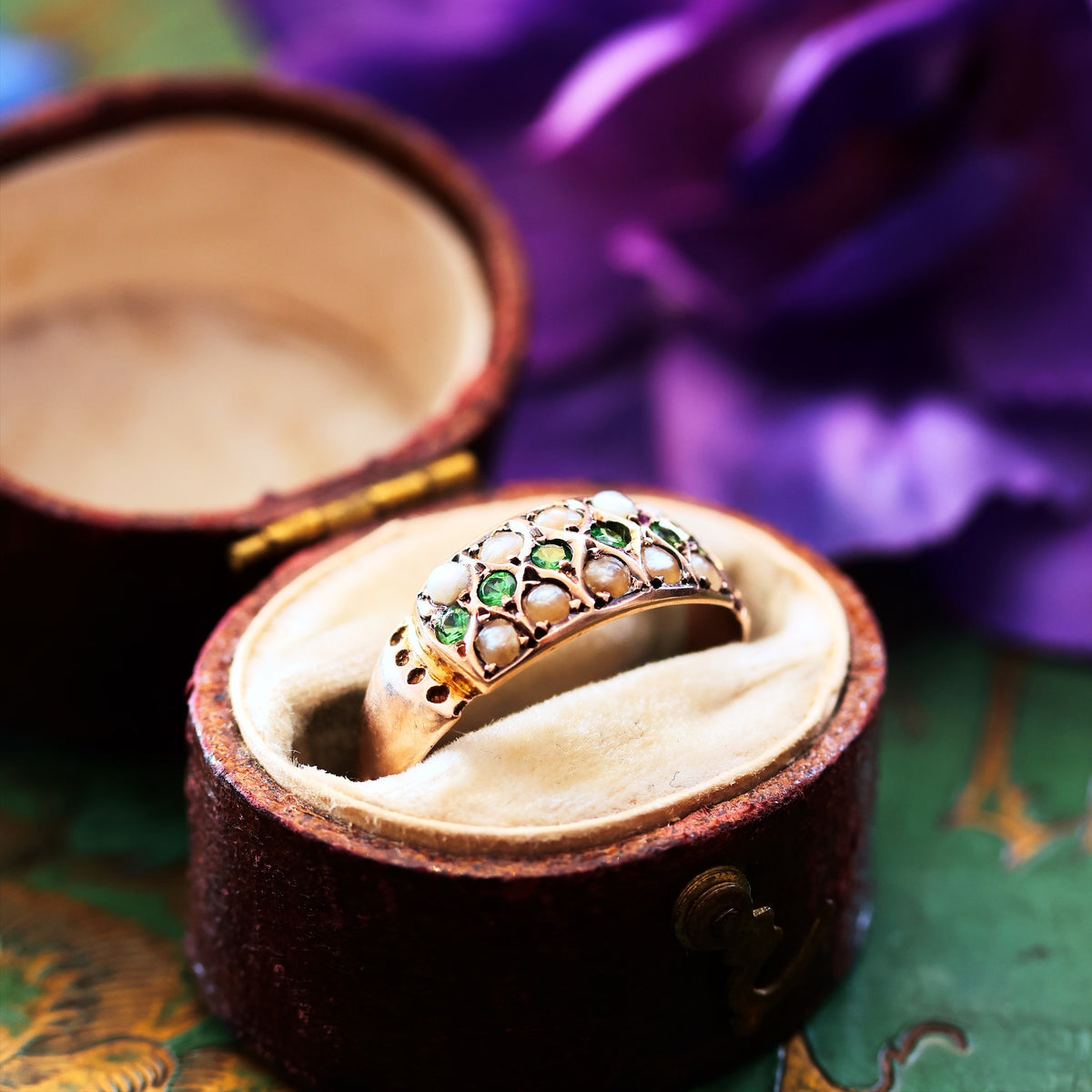 Date 1907 Green Garnet & Wild Pearl Ring