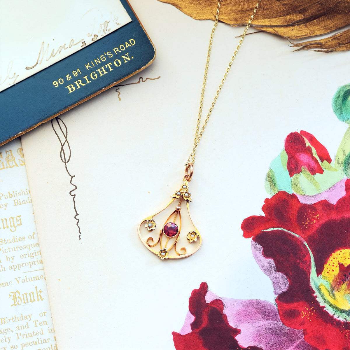 Cutest Edwardian Garnet & Seed Pearl Pendant