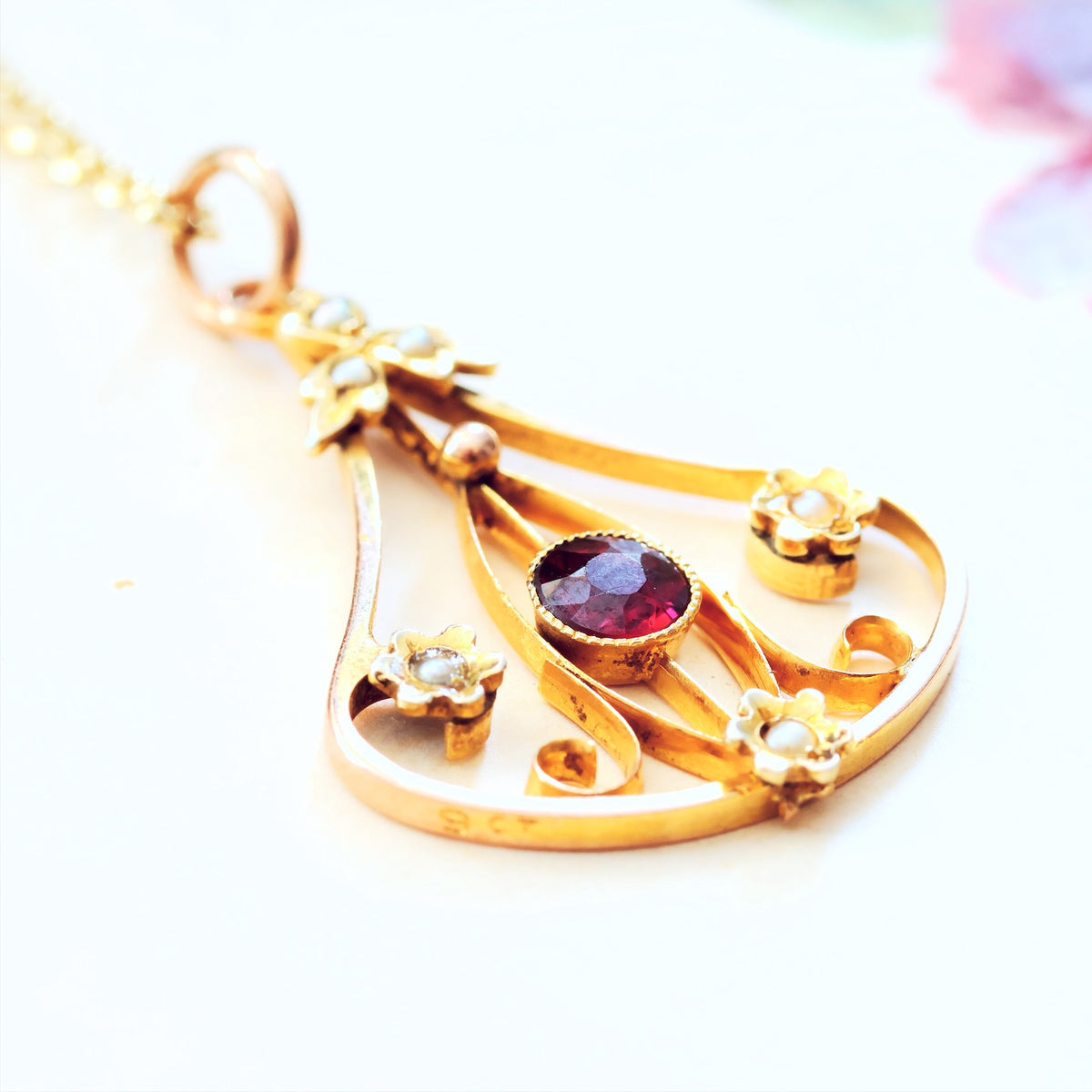 Edwardian Garnet & Seed Pearl Pendant