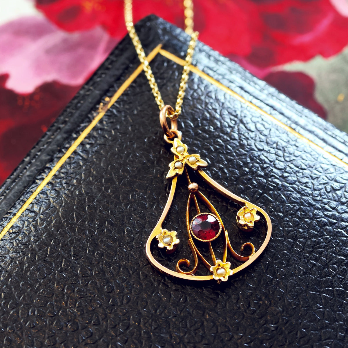 Cutest Edwardian Garnet & Seed Pearl Pendant