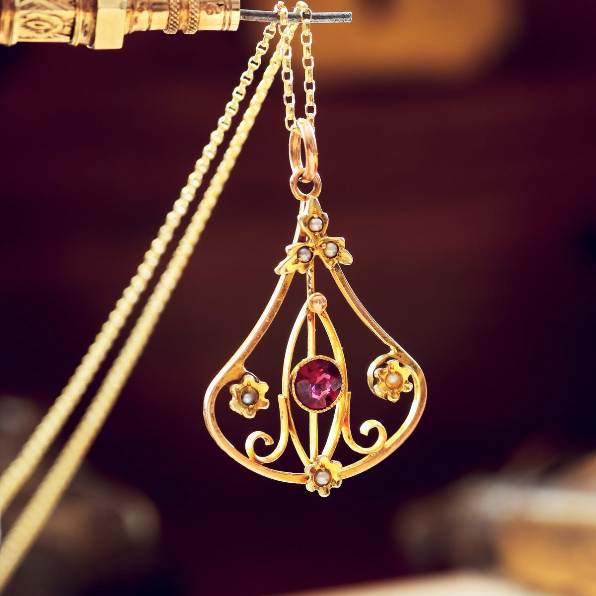Cutest Edwardian Garnet & Seed Pearl Pendant