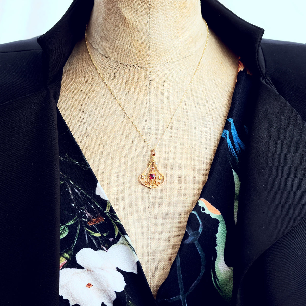 Cutest Edwardian Garnet & Seed Pearl Pendant