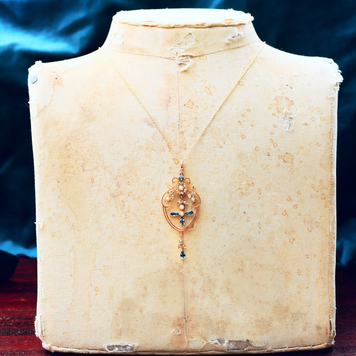 Antique Edwardian Aquamarine & Seed Pearl Lavaliere Pendant