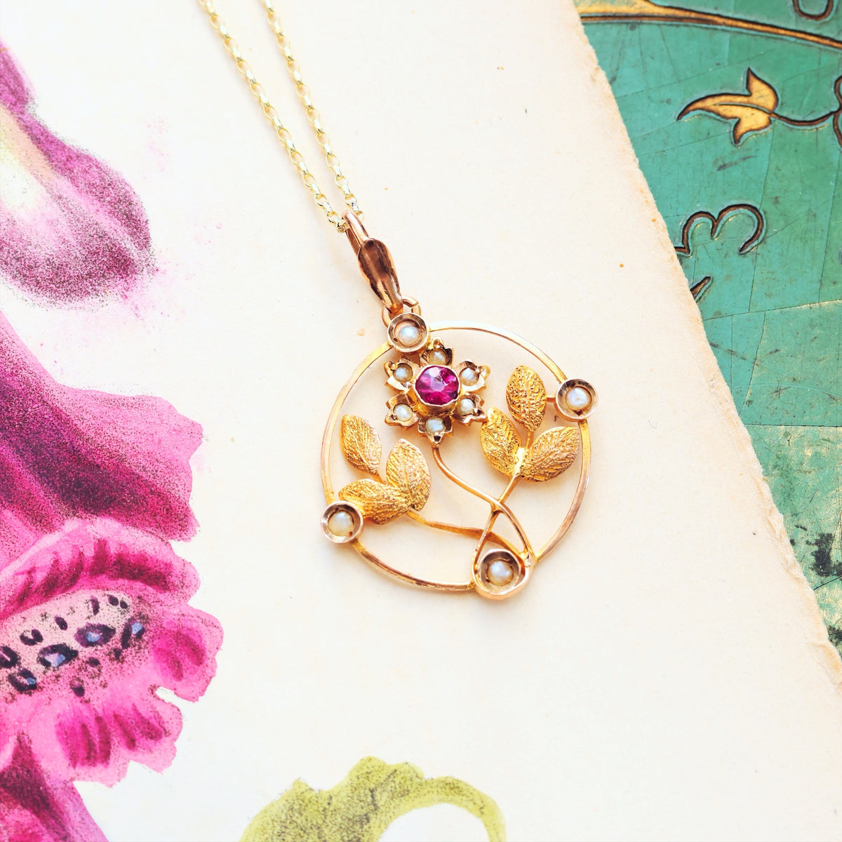 Edwardian Garnet & Seed Pearl Lavaliere Pendant