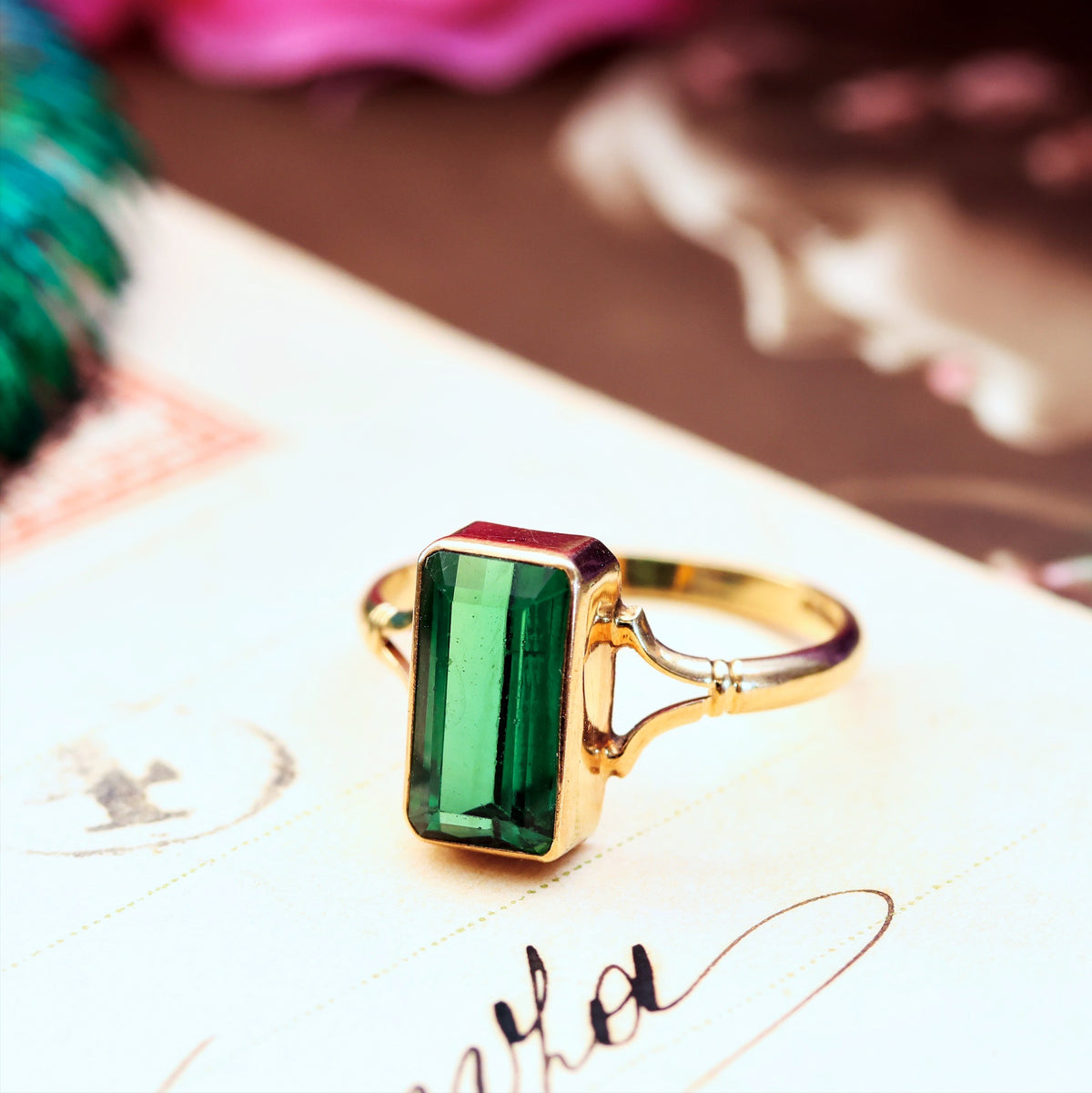 Vintage Date 1987 Green Tourmaline Dress Ring