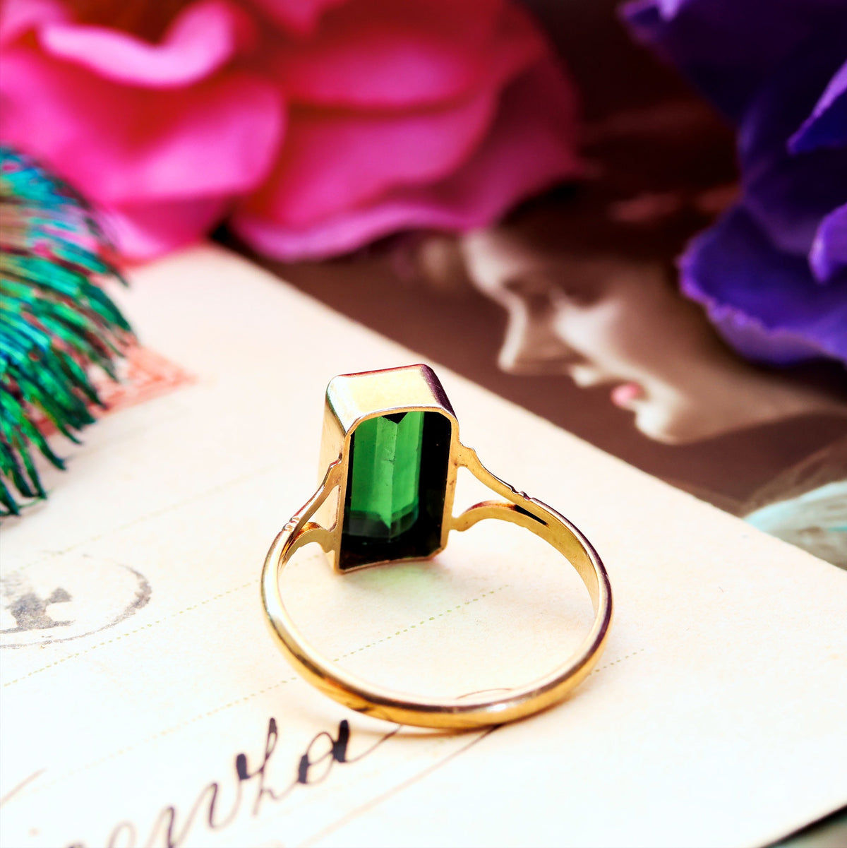 Vintage Date 1987 Green Tourmaline Dress Ring
