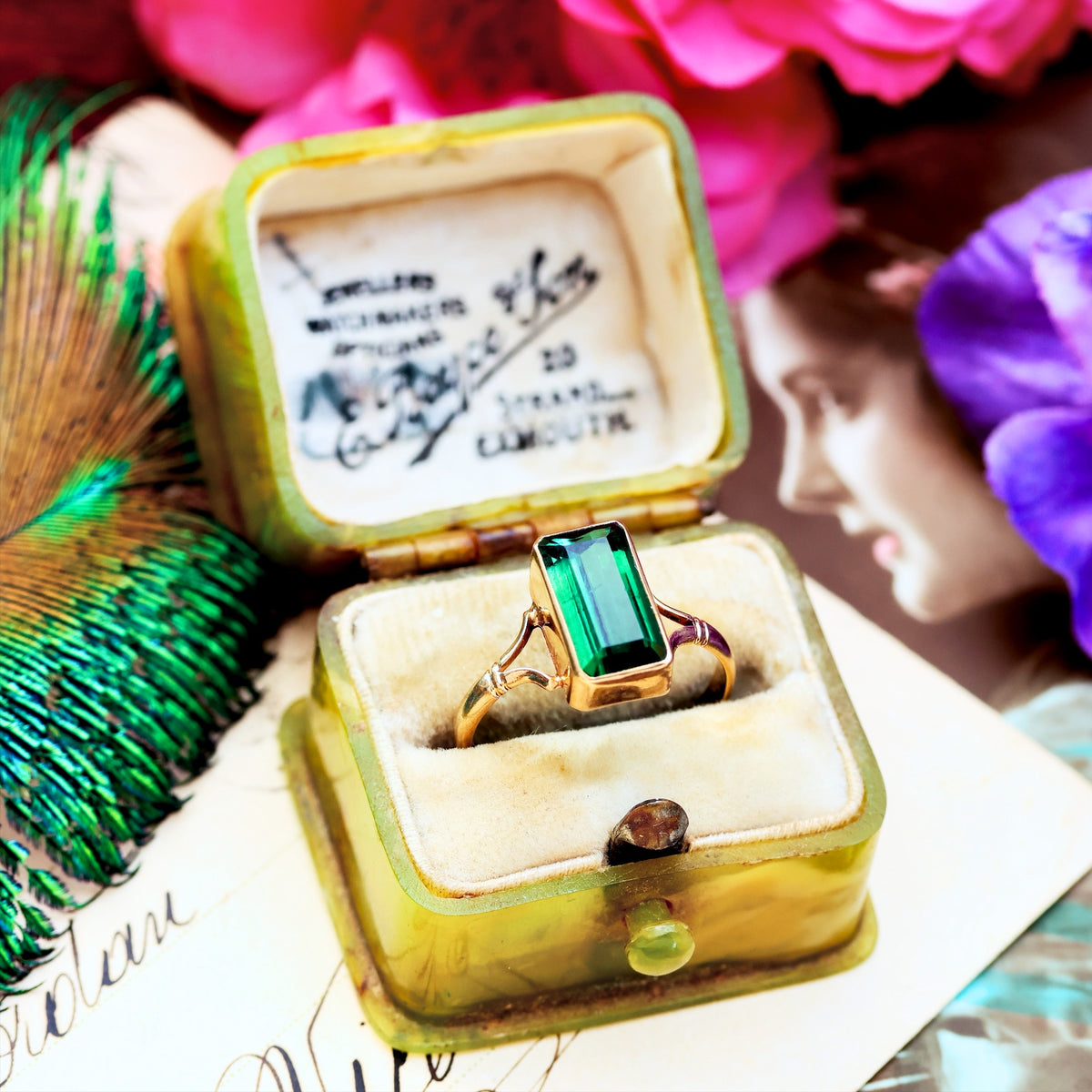 Vintage Date 1987 Green Tourmaline Dress Ring