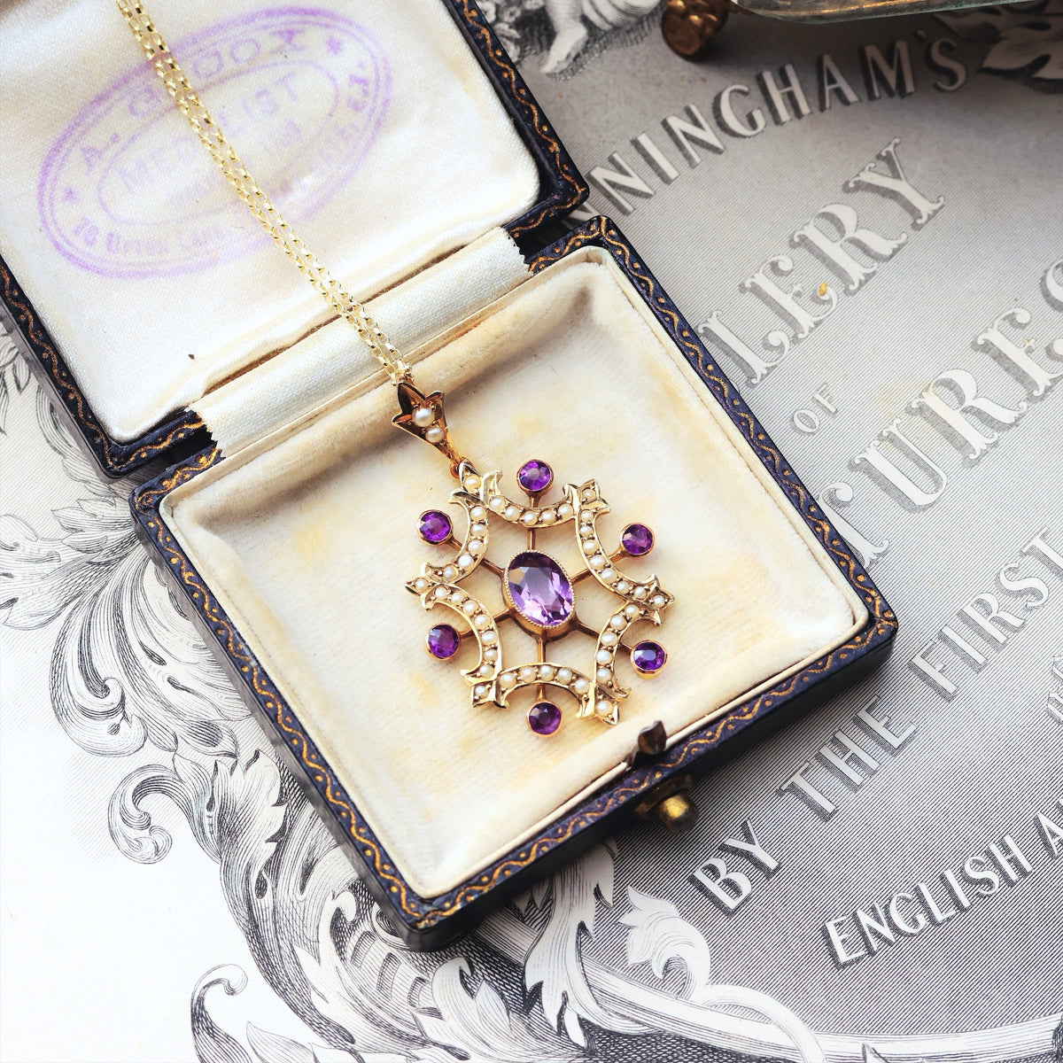 Edwardian Amethyst & Seed Pearl Lavaliere Pendant