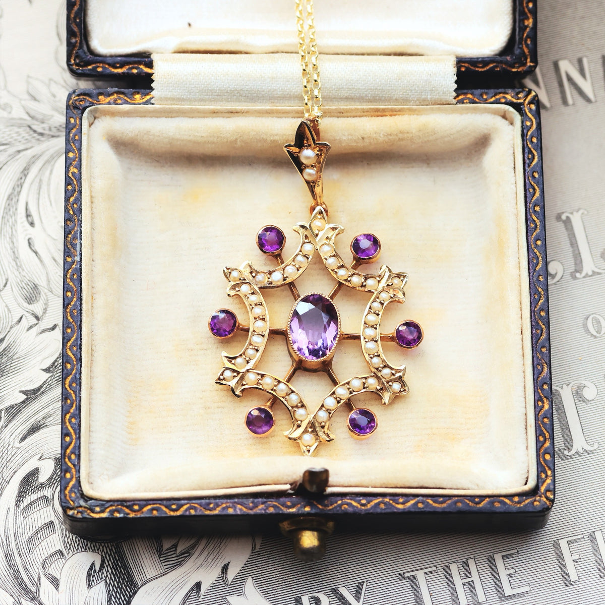 Edwardian Amethyst & Seed Pearl Lavaliere Pendant