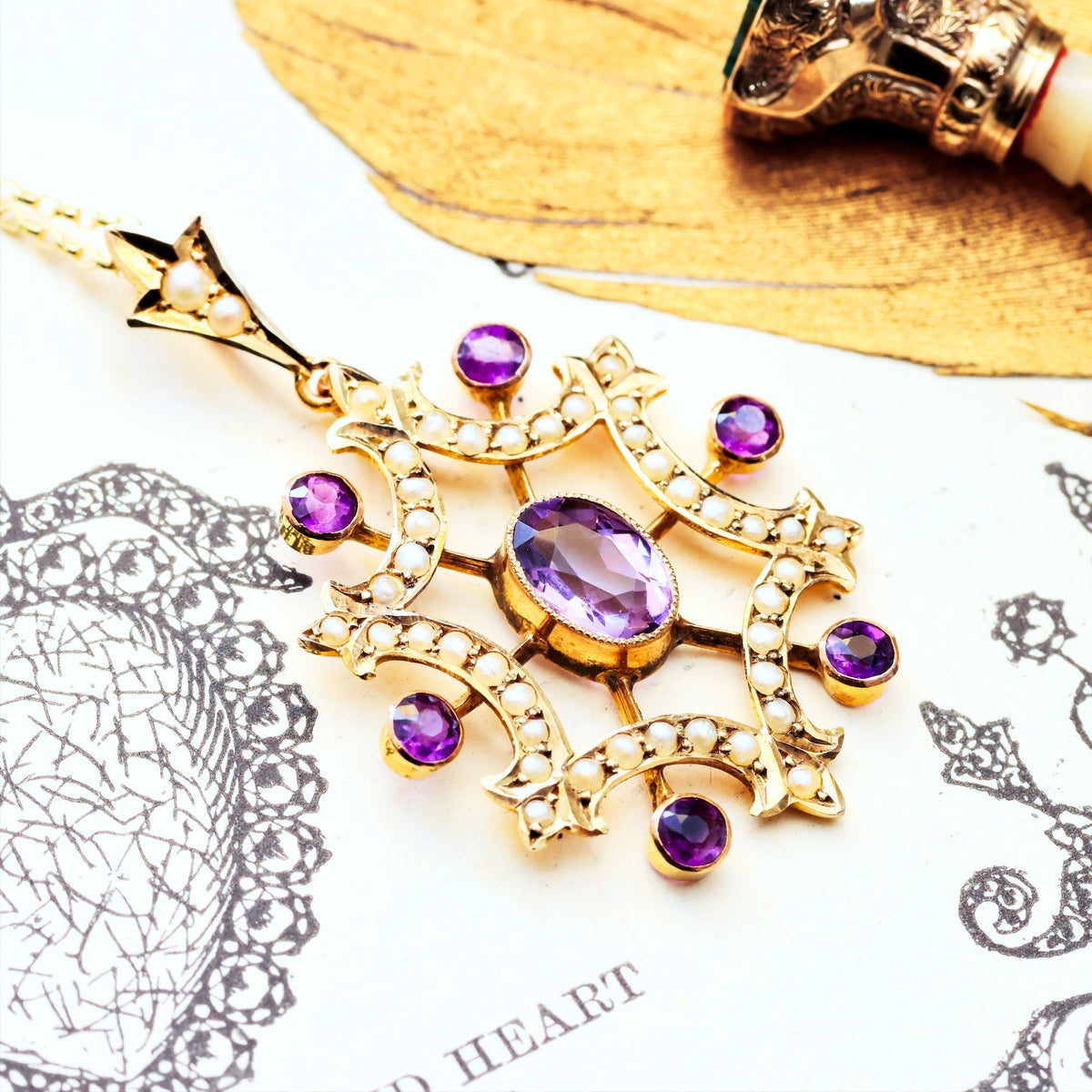 Edwardian Amethyst & Seed Pearl Lavaliere Pendant