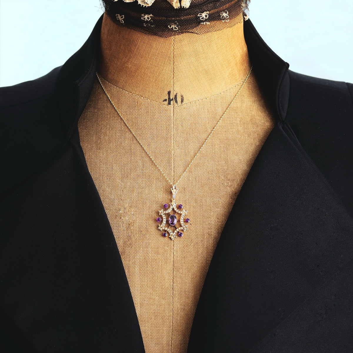 Edwardian Amethyst & Seed Pearl Lavaliere Pendant