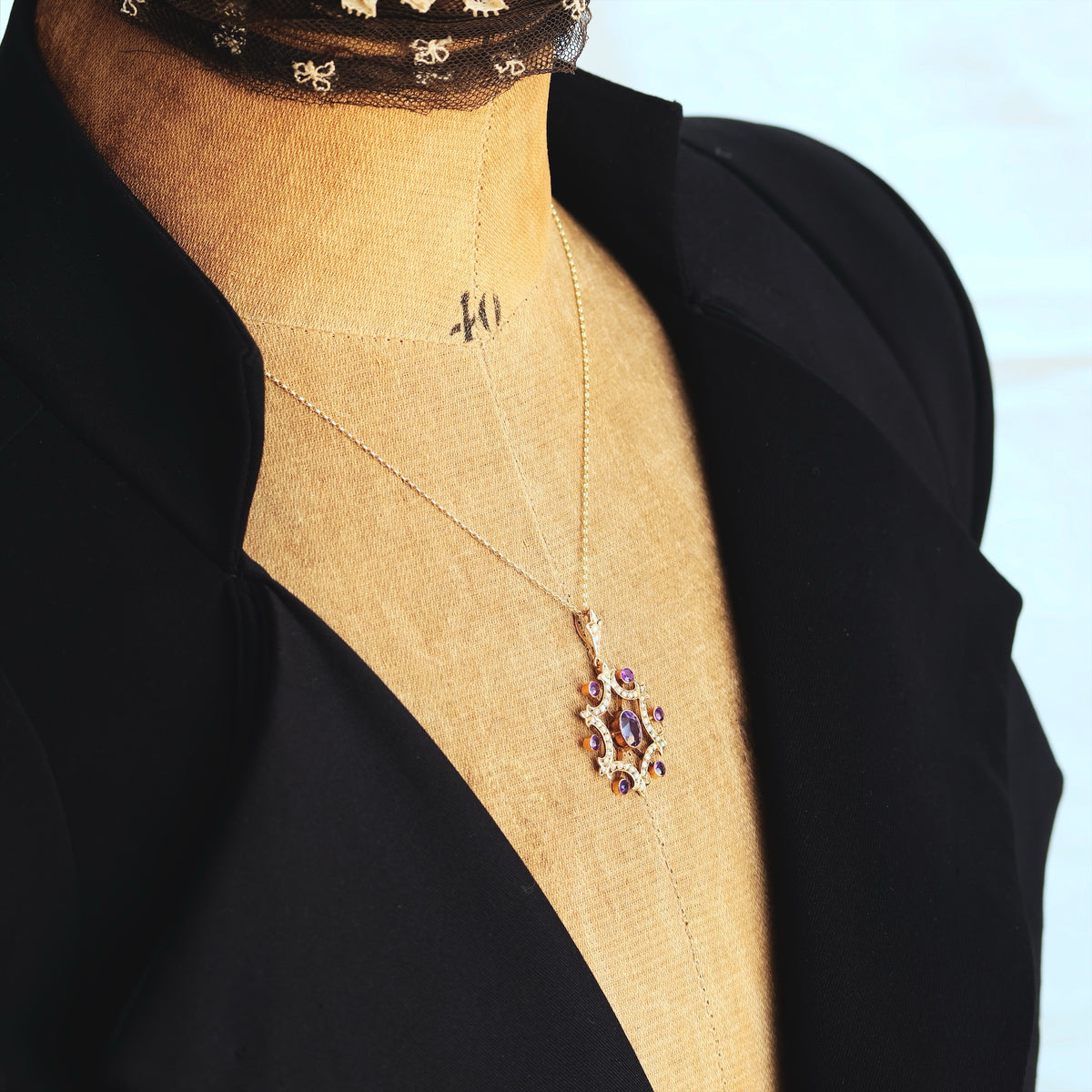 Edwardian Amethyst & Seed Pearl Lavaliere Pendant