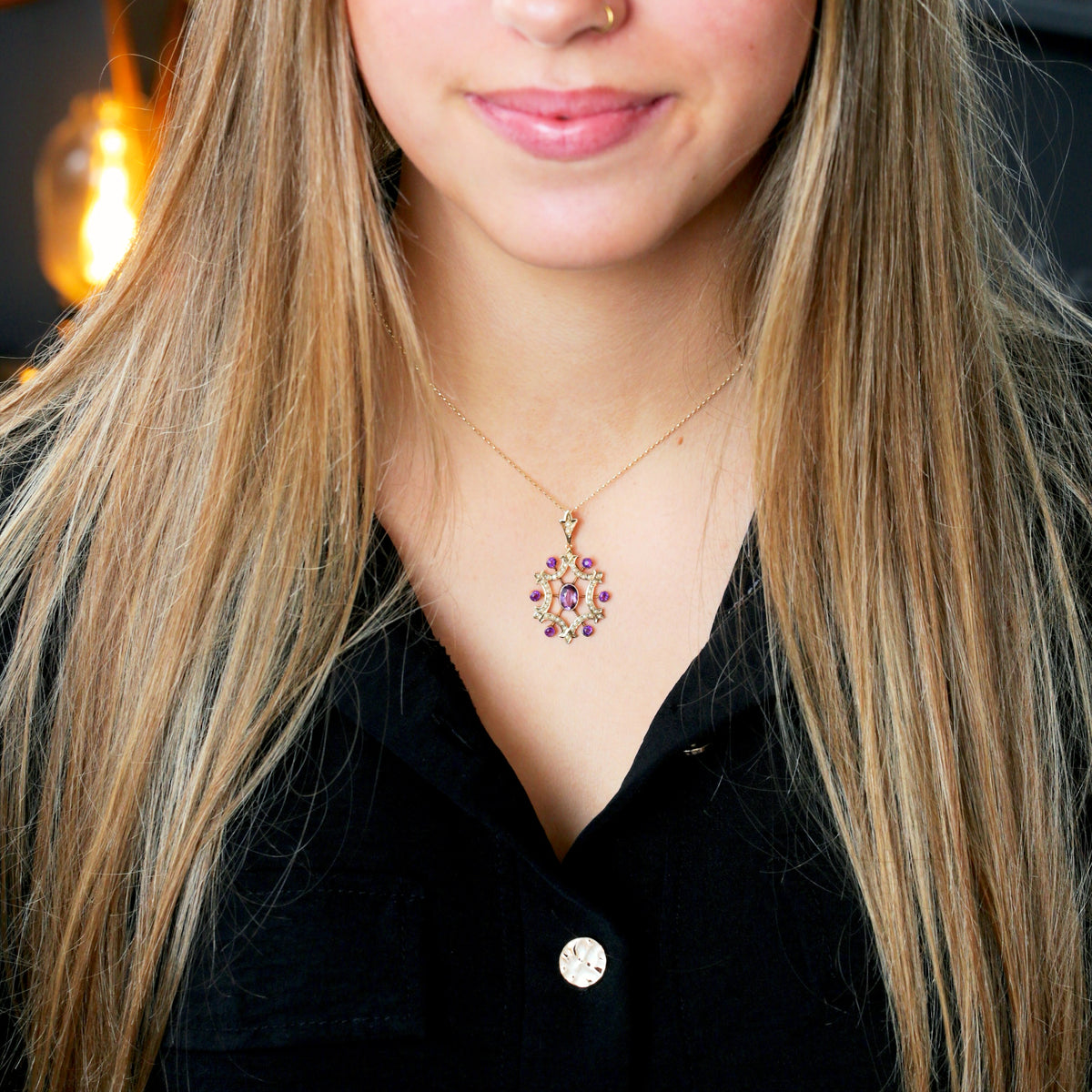 Edwardian Amethyst & Seed Pearl Lavaliere Pendant