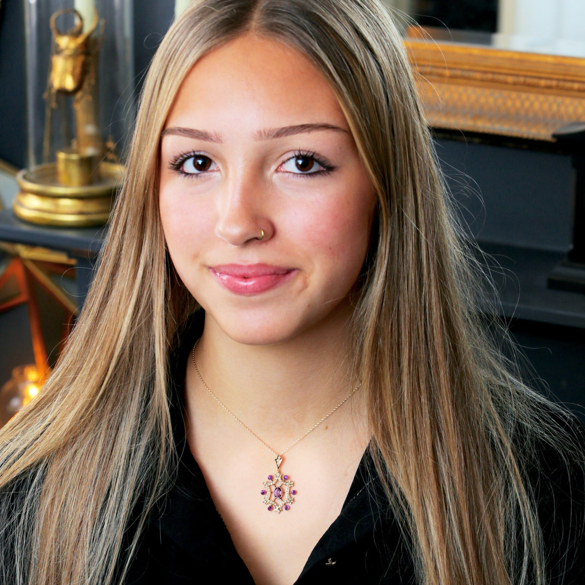 Edwardian Amethyst & Seed Pearl Lavaliere Pendant