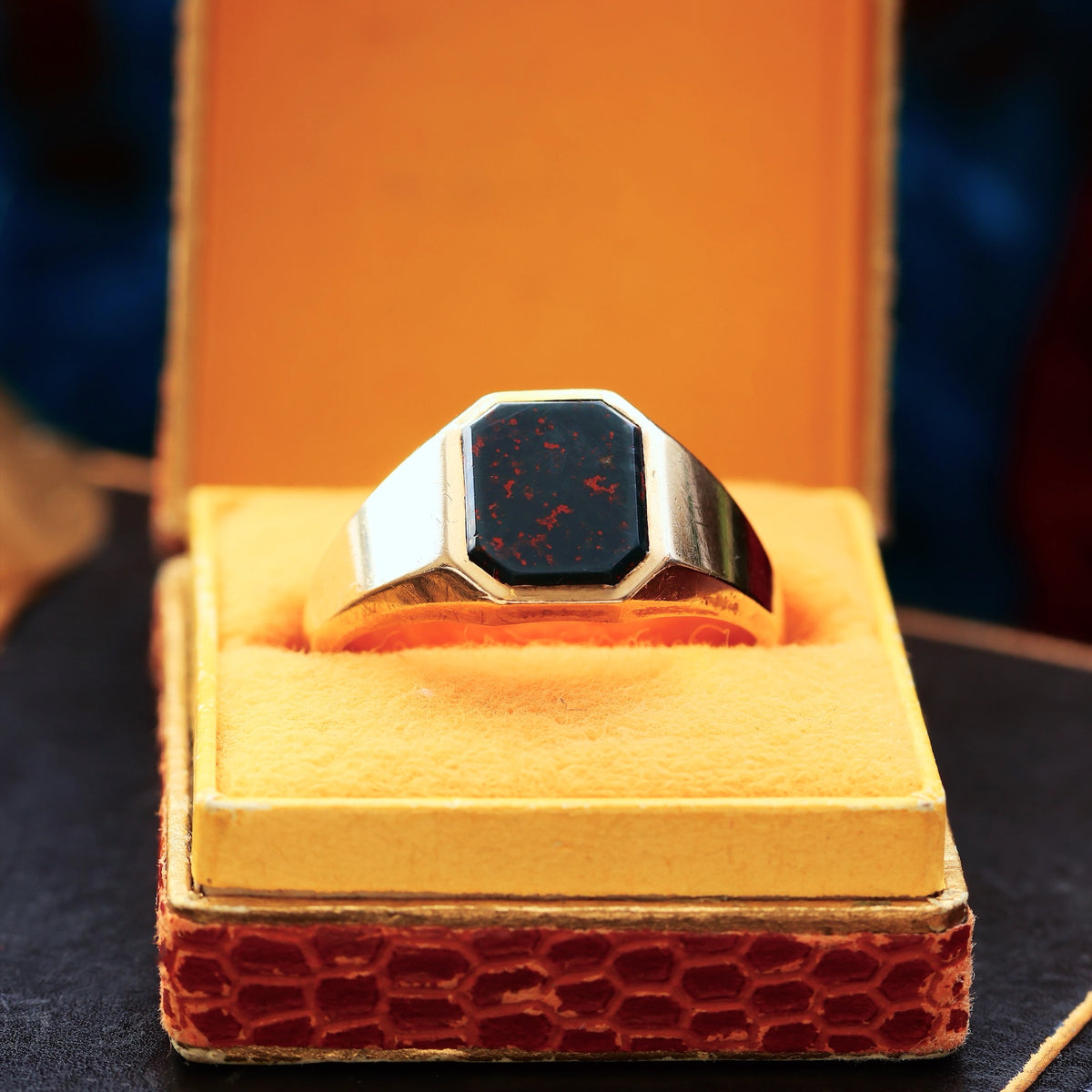 Art Deco Date 1955 Bloodstone Signet Ring