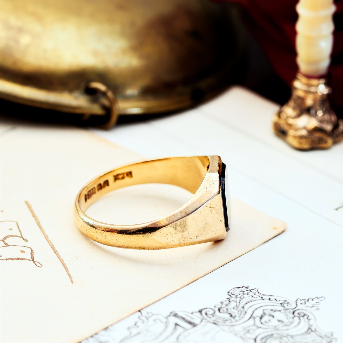 Striking Art Deco Date 1955 Bloodstone Signet Ring