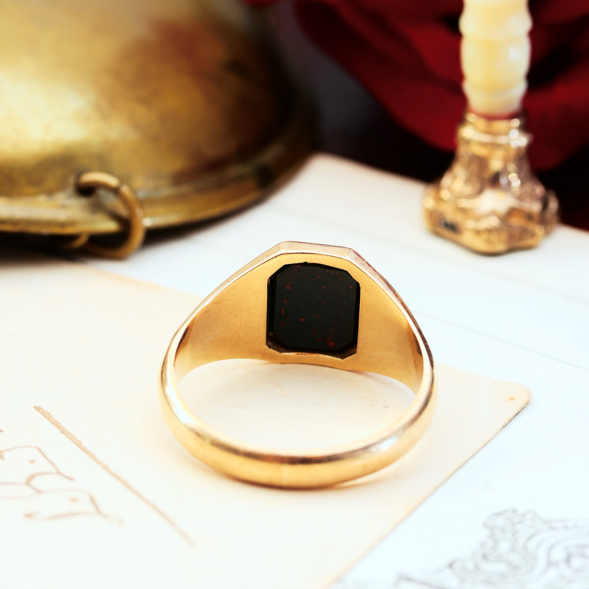 Striking Art Deco Date 1955 Bloodstone Signet Ring
