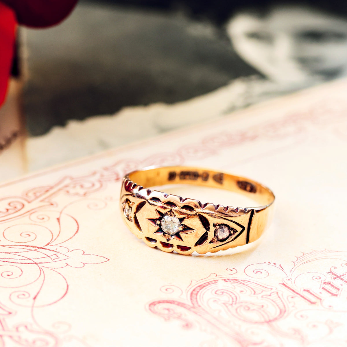 Date 1900 9ct Rose Gold Diamond Gypsy Set Ring