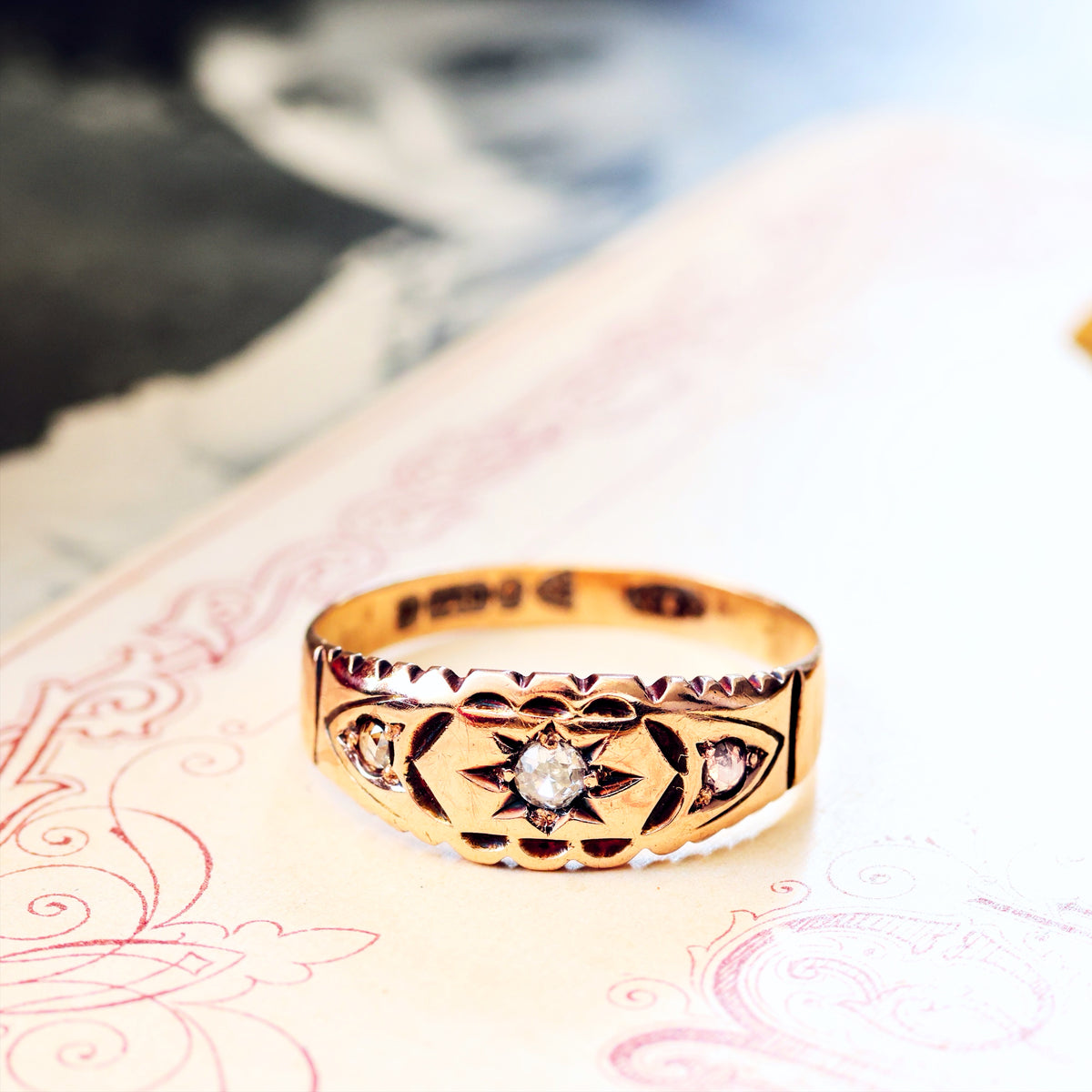 Date 1900 9ct Rose Gold Diamond Gypsy Set Ring