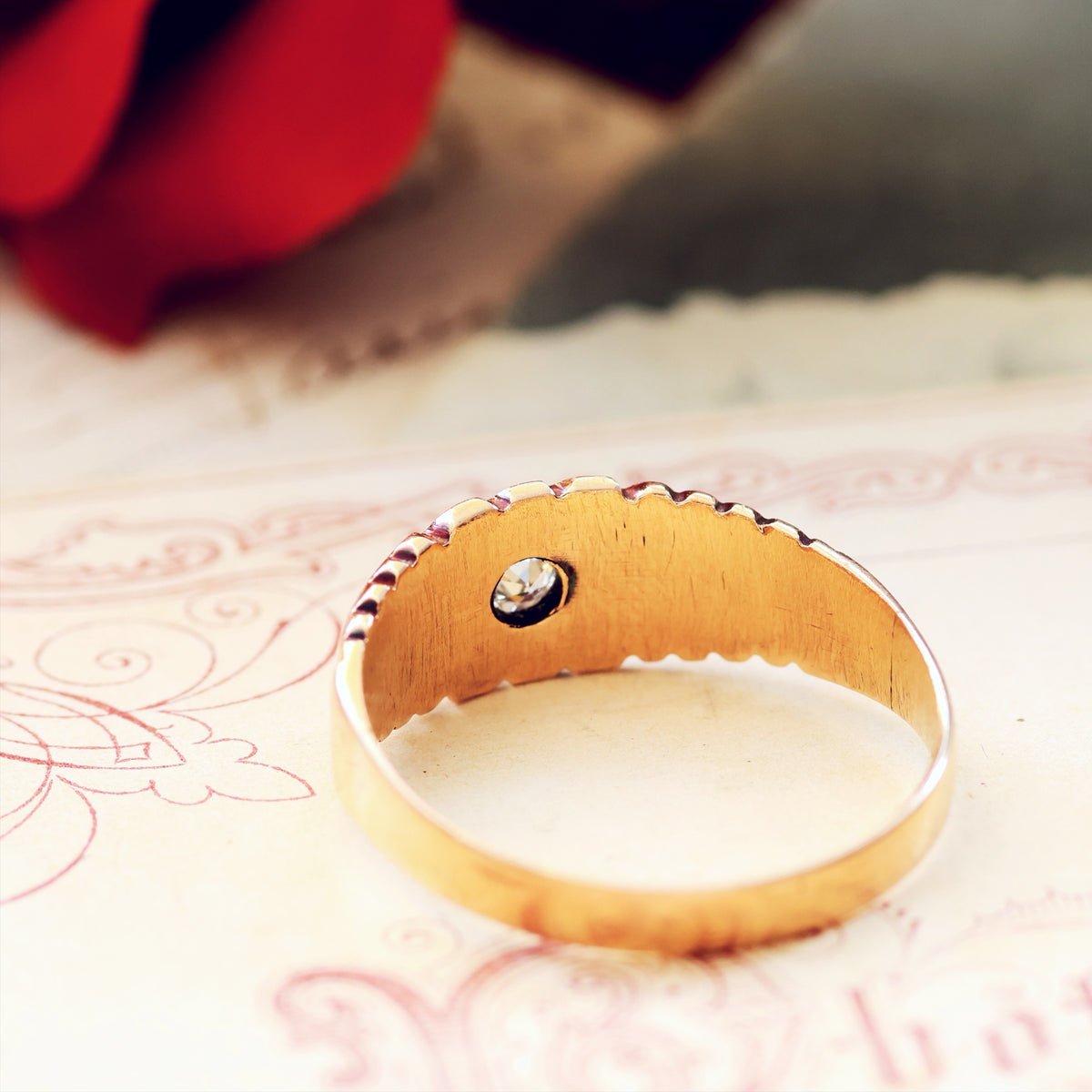 Date 1900 9ct Rose Gold Diamond Gypsy Set Ring