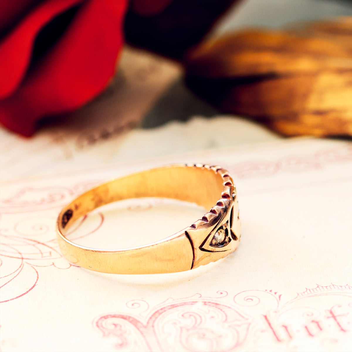 Date 1900 9ct Rose Gold Diamond Gypsy Set Ring