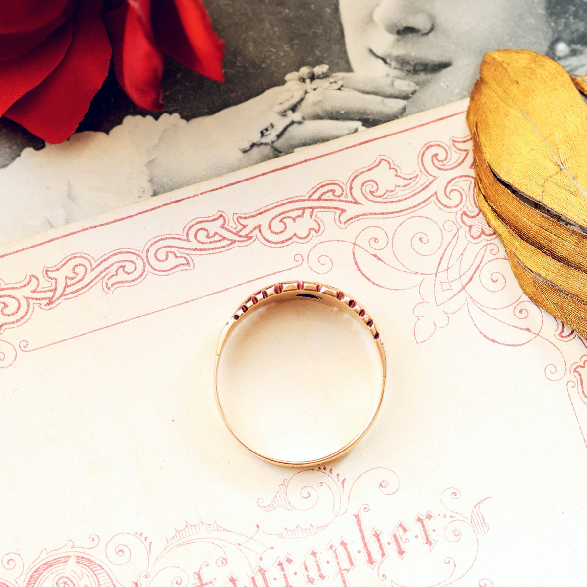 Date 1900 9ct Rose Gold Diamond Gypsy Set Ring