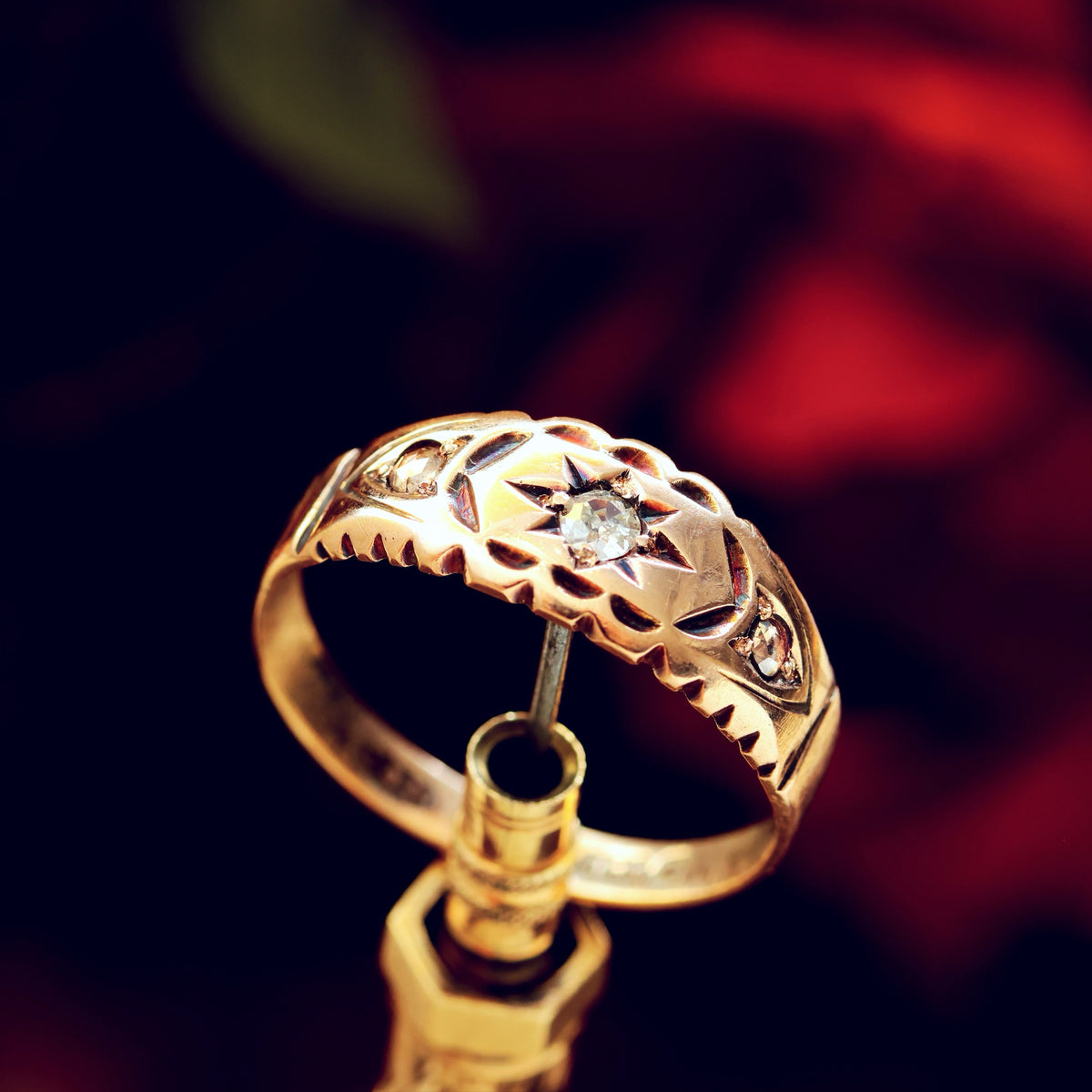 Date 1900 9ct Rose Gold Diamond Gypsy Set Ring