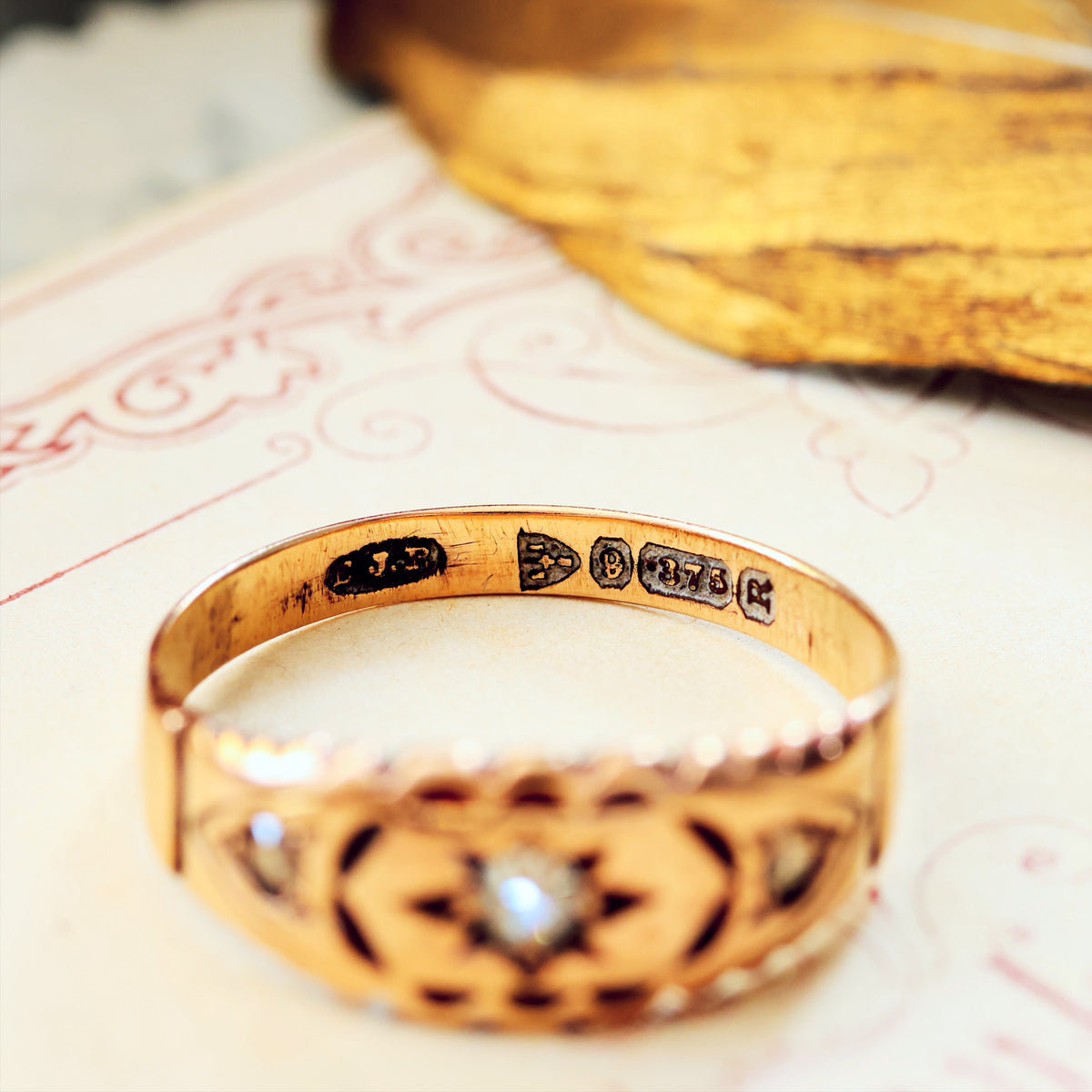 Date 1900 9ct Rose Gold Diamond Gypsy Set Ring