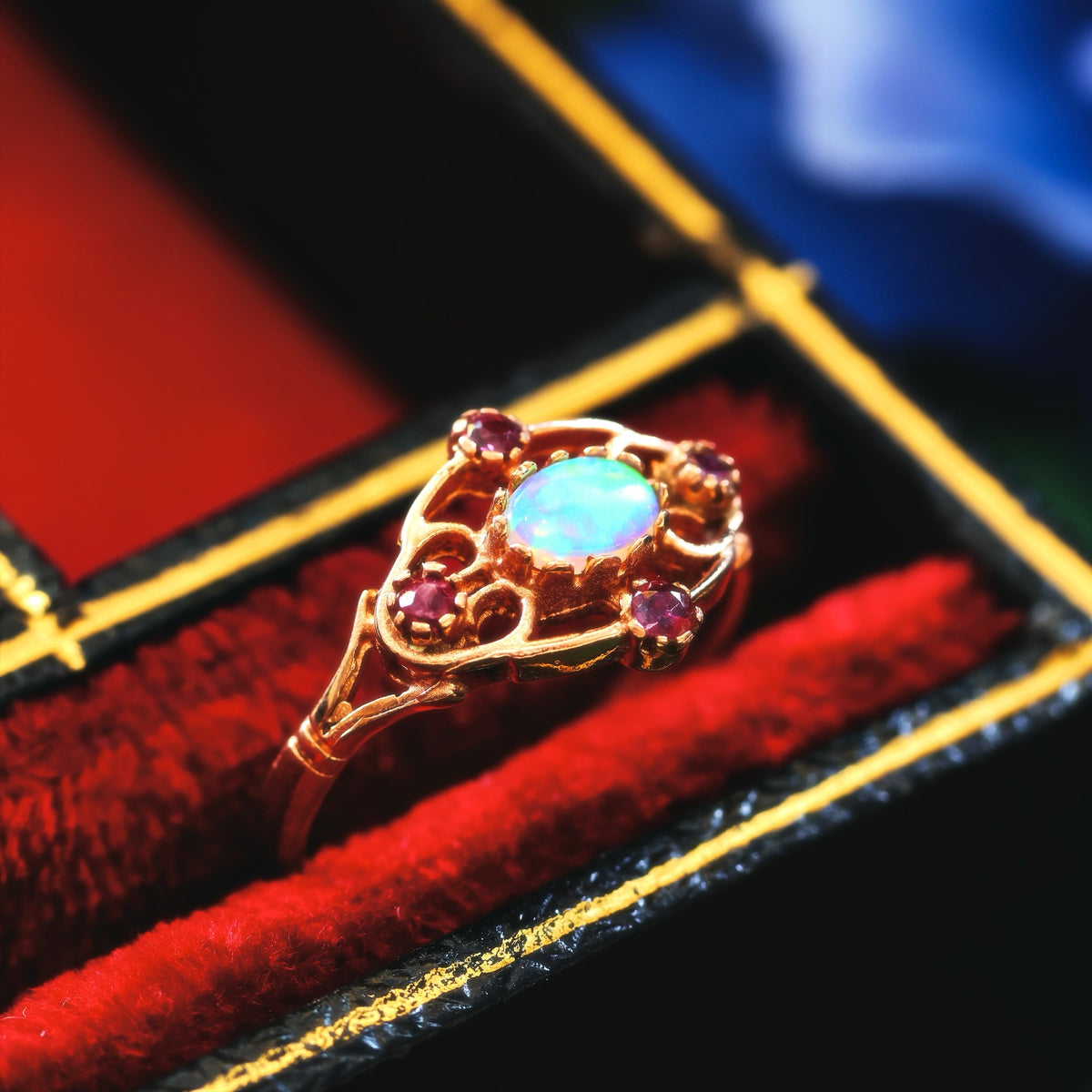 Vintage 9ct Rose Gold Opal & Ruby Ring
