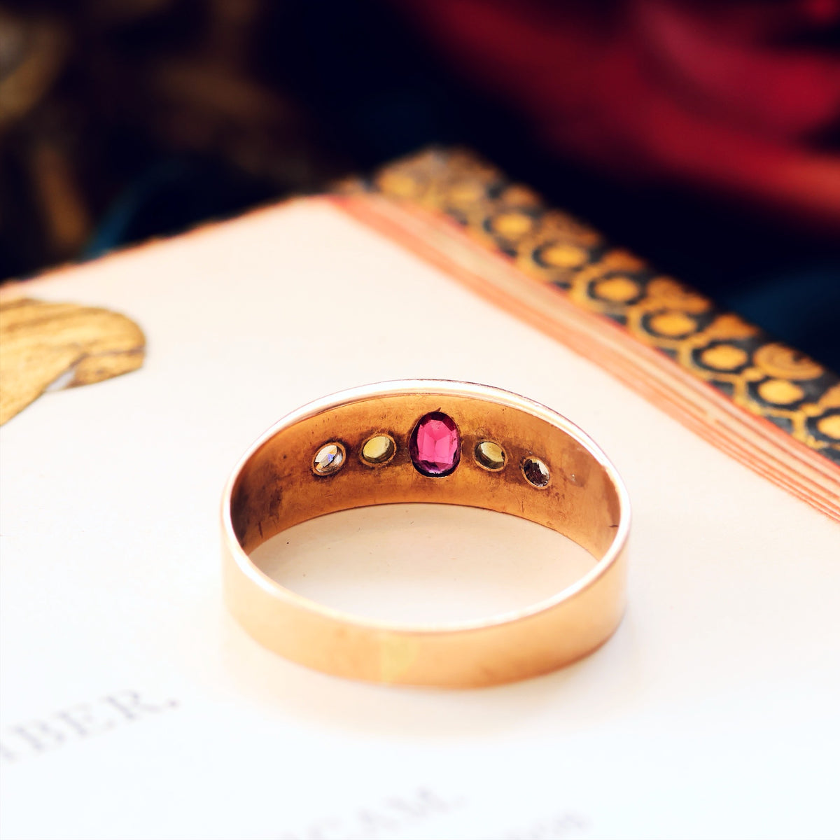 Antique Starset Garnet, Pearl & Diamond Band Ring