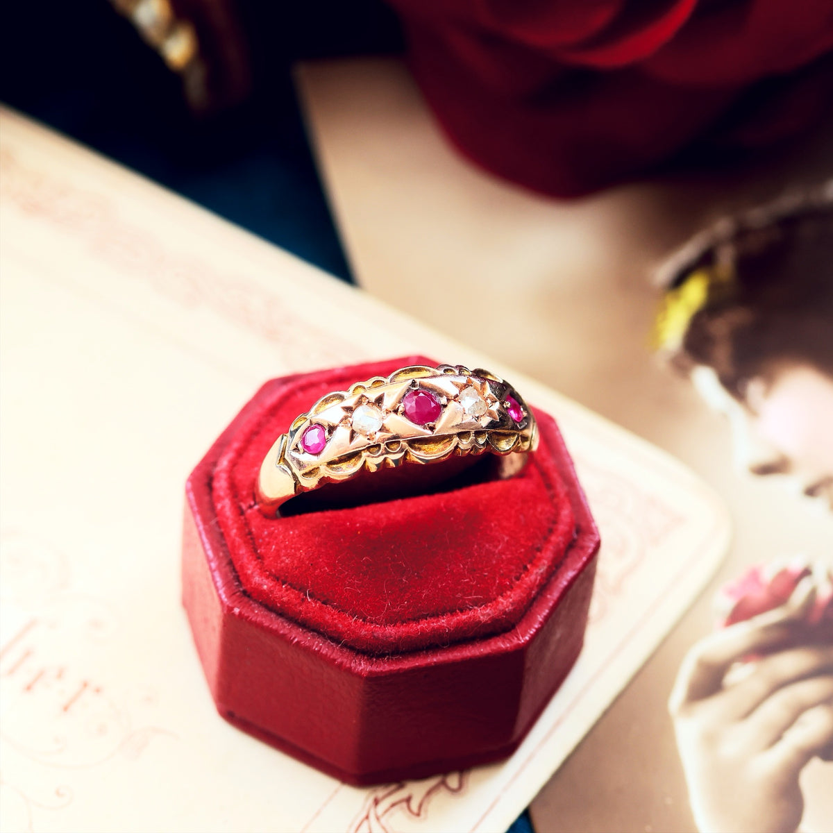 Date 1904 Ruby & Diamond Gypsy Set Band Ring