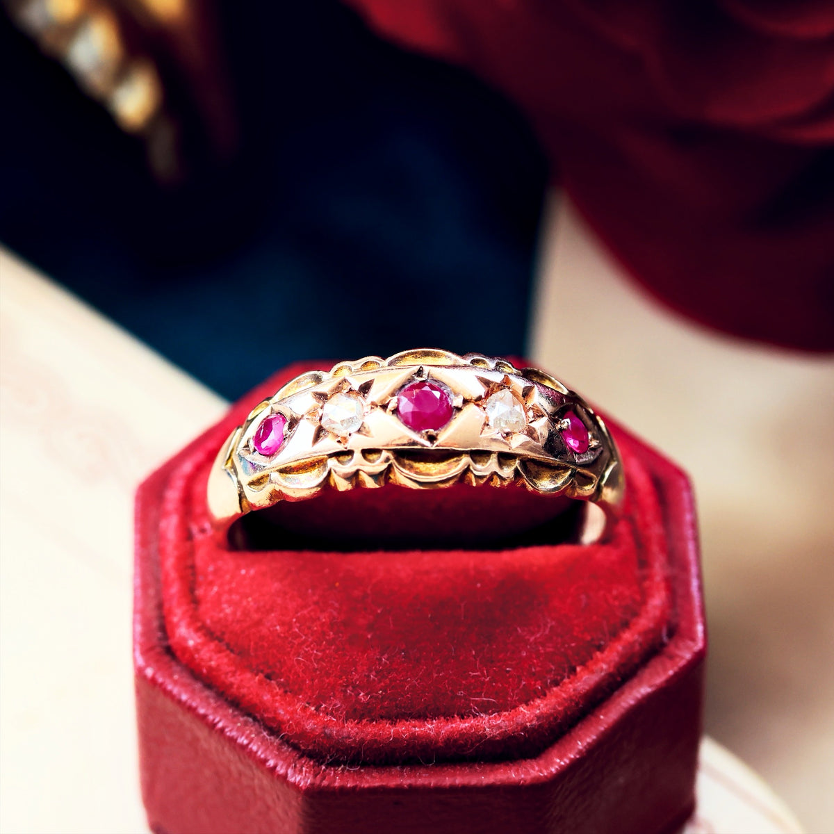 Date 1904 Ruby & Diamond Gypsy Set Band Ring