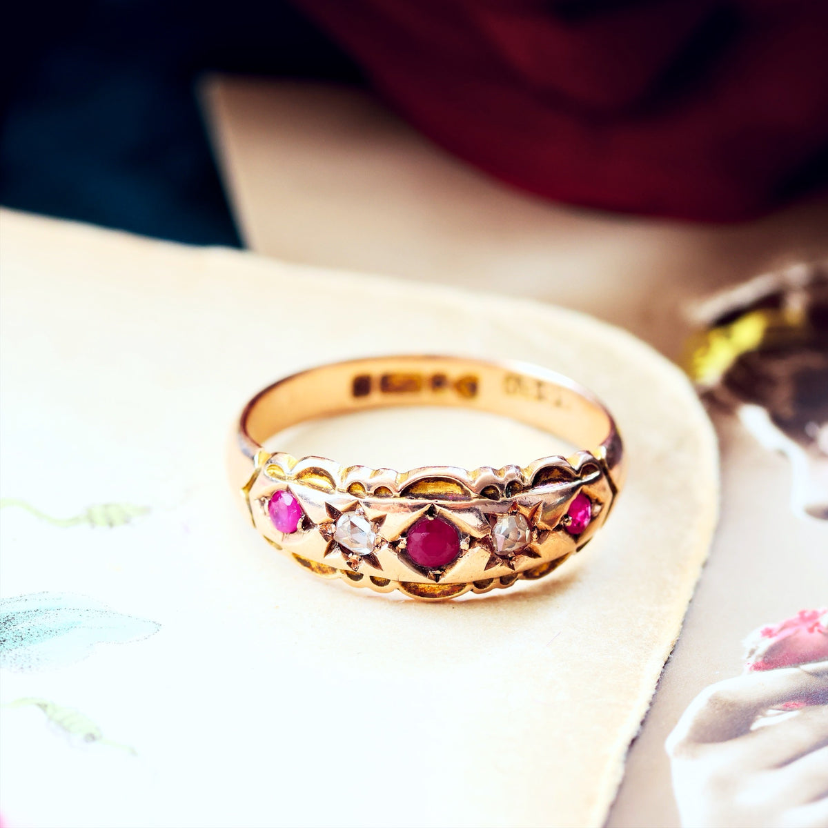 Date 1904 Ruby & Diamond Gypsy Set Band Ring