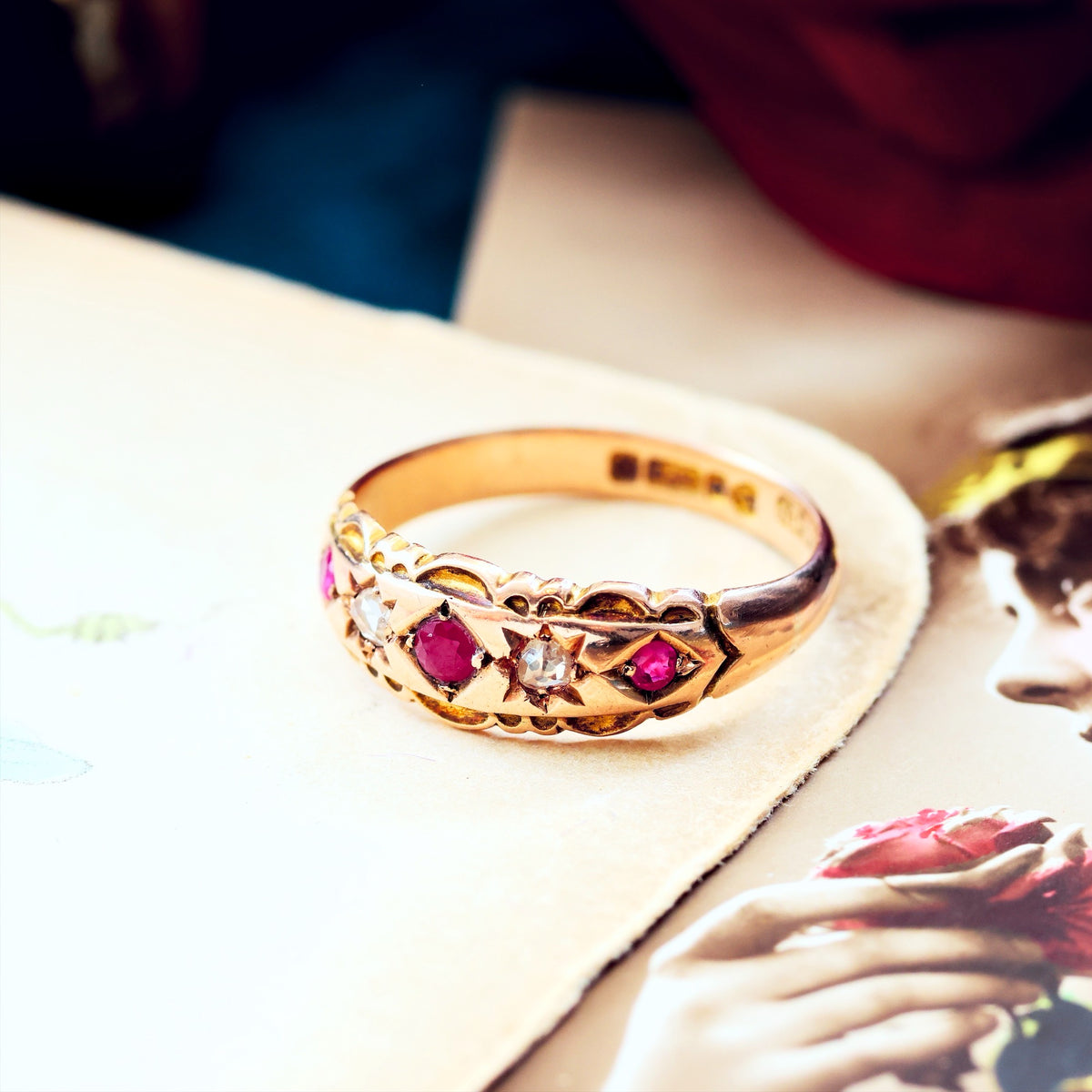 Date 1904 Ruby & Diamond Gypsy Set Band Ring