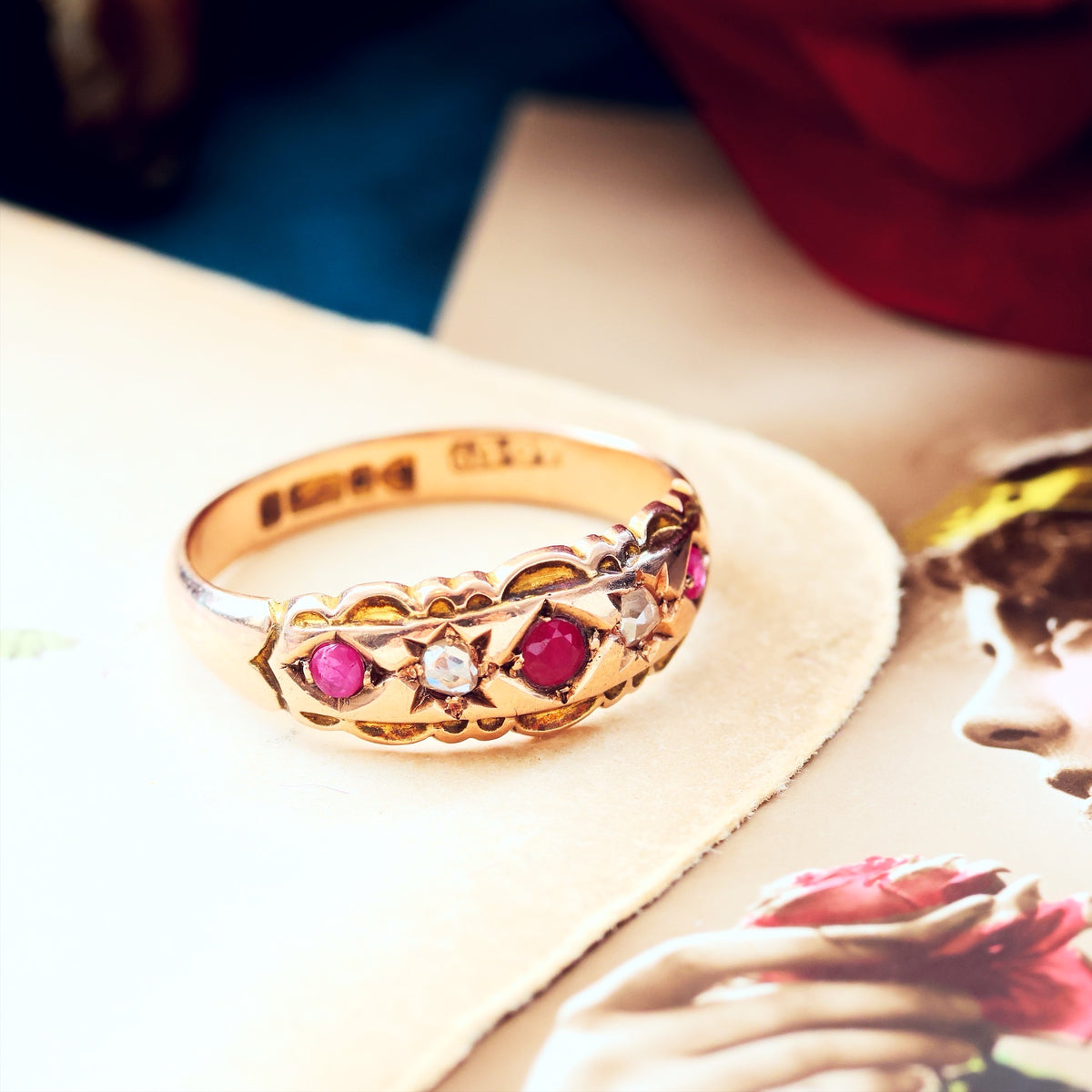 Date 1904 Ruby & Diamond Gypsy Set Band Ring