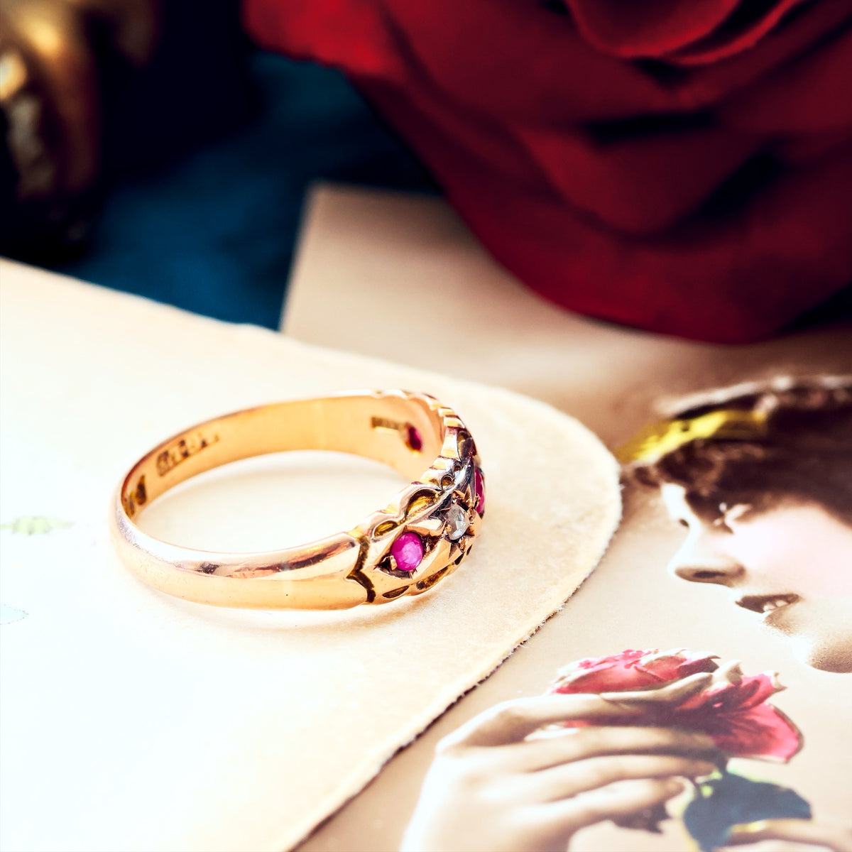 Date 1904 Ruby & Diamond Gypsy Set Band Ring