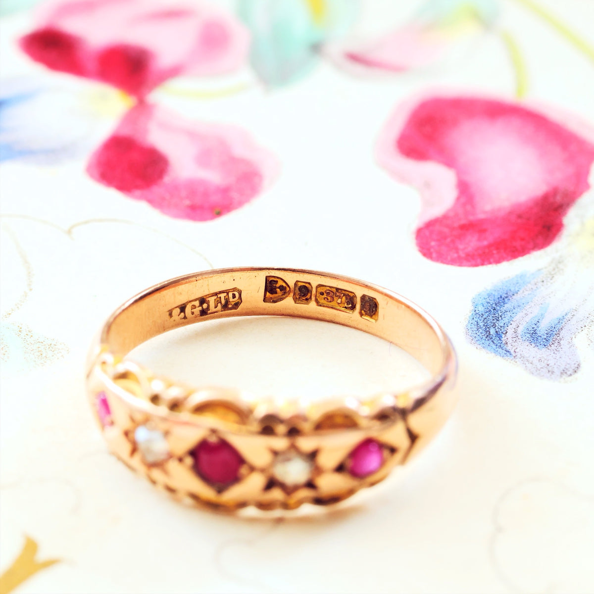 Date 1904 Ruby & Diamond Gypsy Set Band Ring