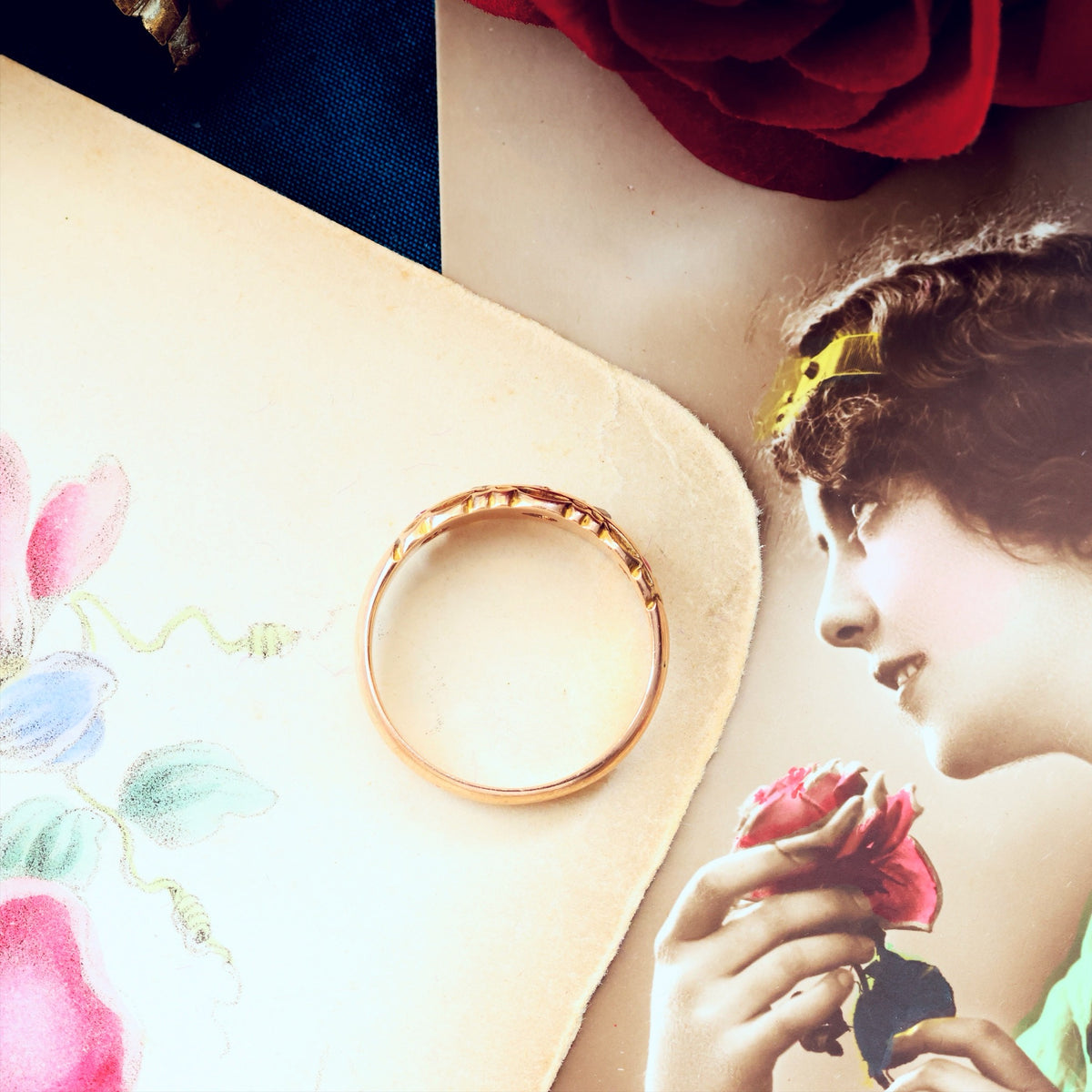 Date 1904 Ruby & Diamond Gypsy Set Band Ring