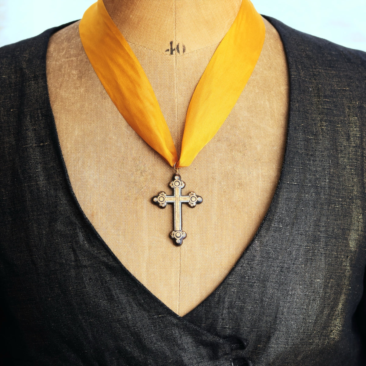 Antique Victorian Pique Tortoiseshell Cross
