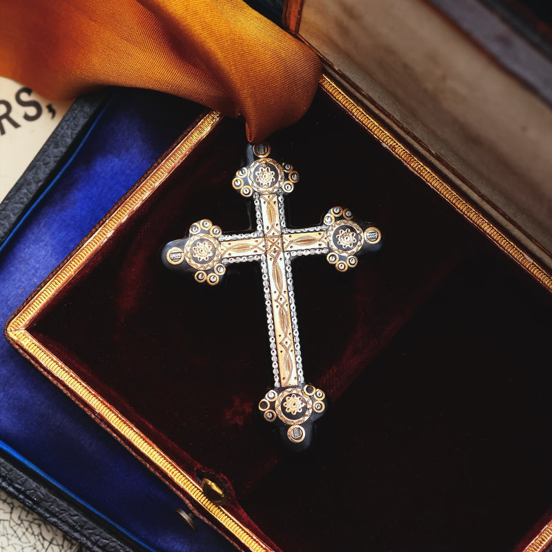 Antique Victorian Pique Tortoiseshell Cross