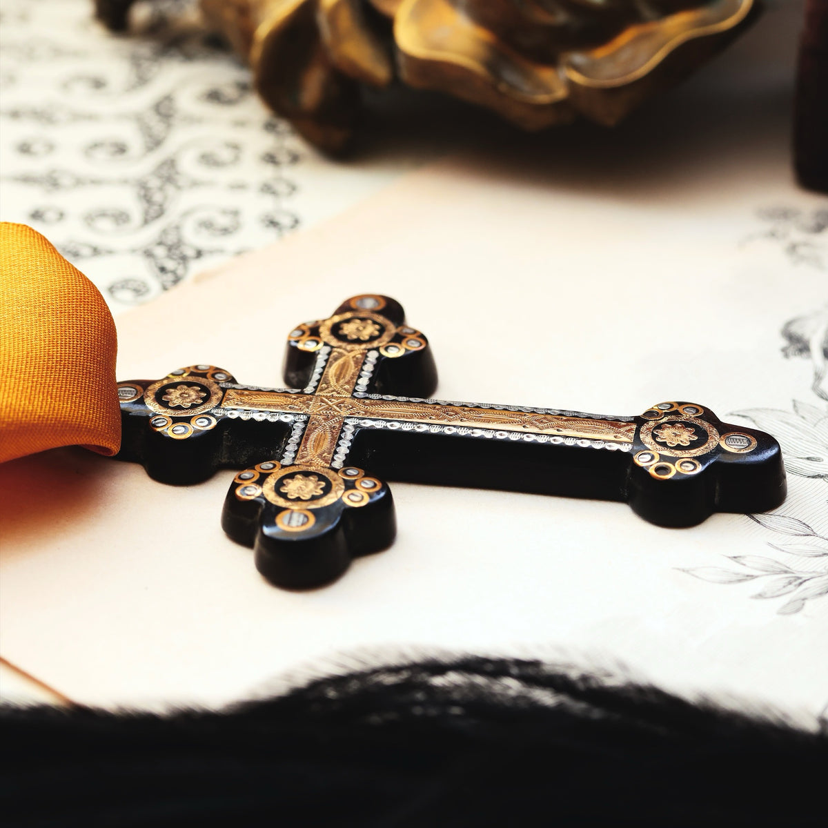 Antique Victorian Pique Tortoiseshell Cross