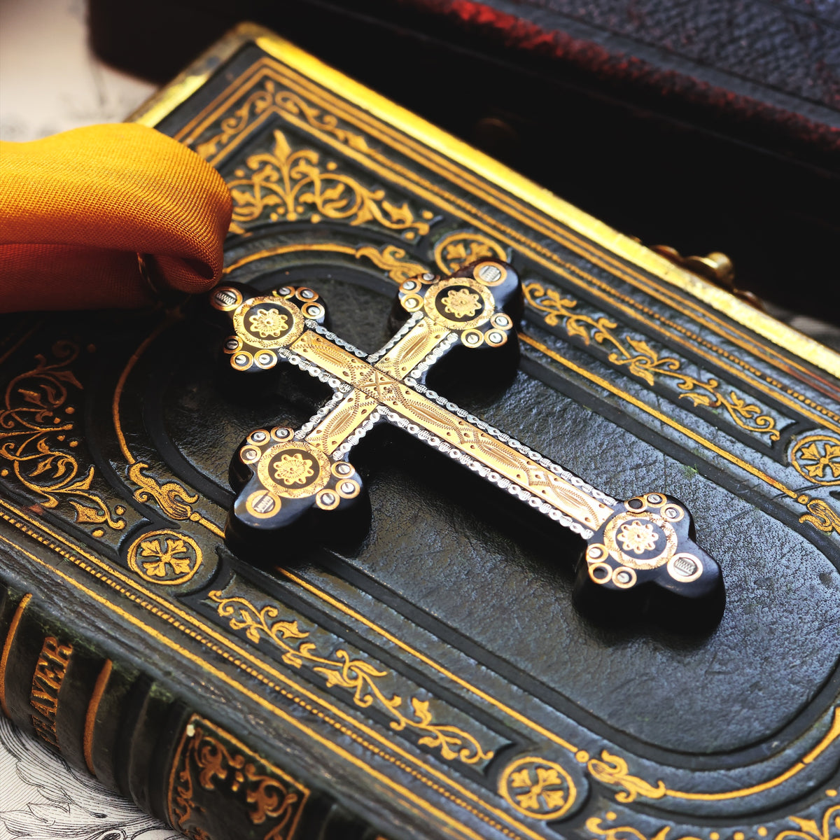 Antique Victorian Pique Tortoiseshell Cross