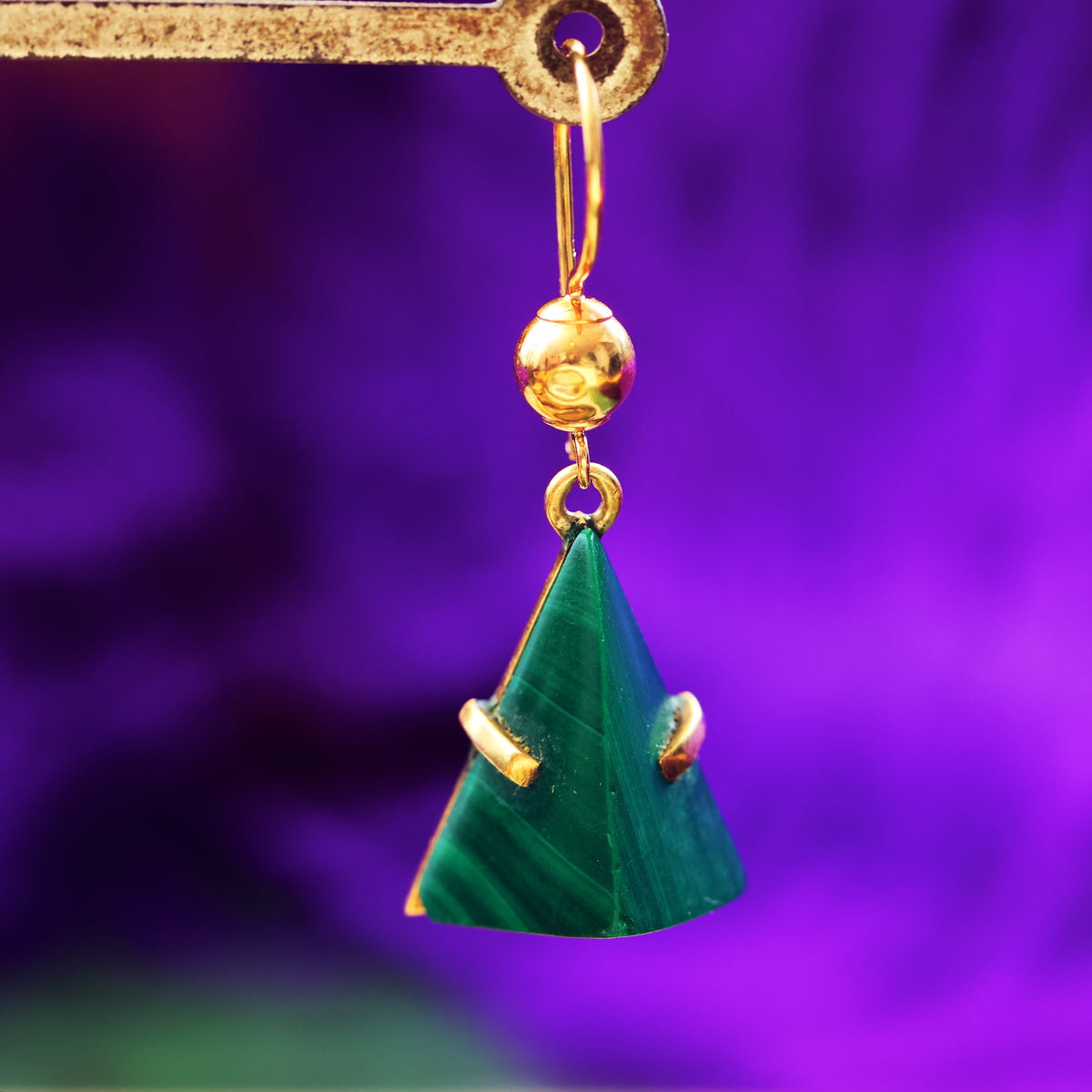 Marvellous Vintage Modernist 9ct Gold Malachite Earrings