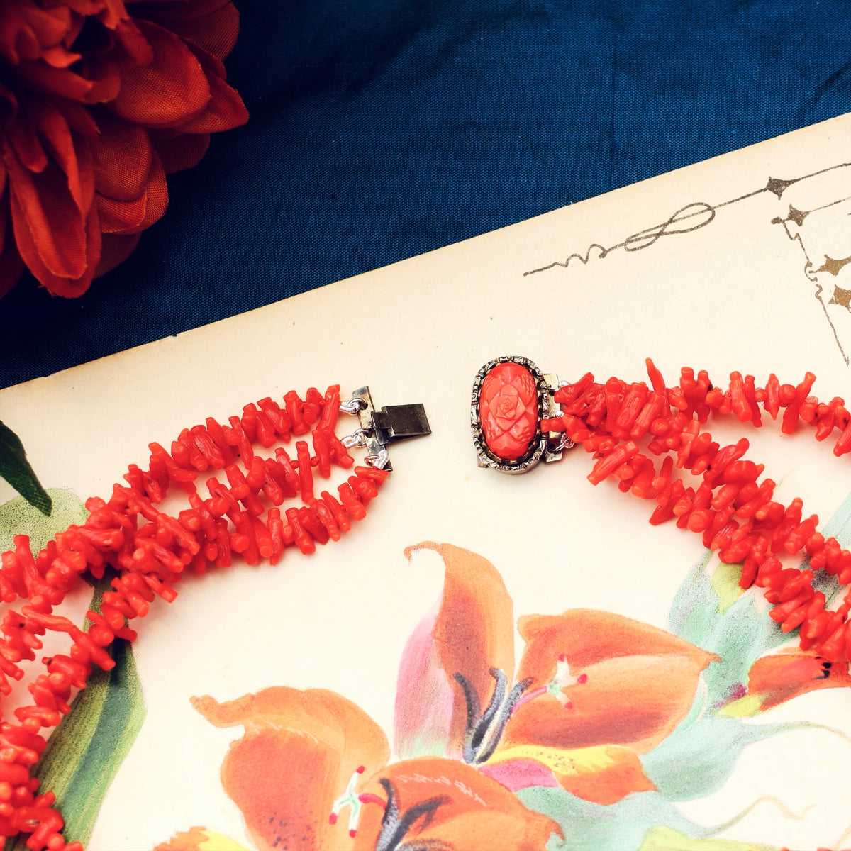 Exquisitely Fine Hand Carved Antique Georgian Coral Necklace