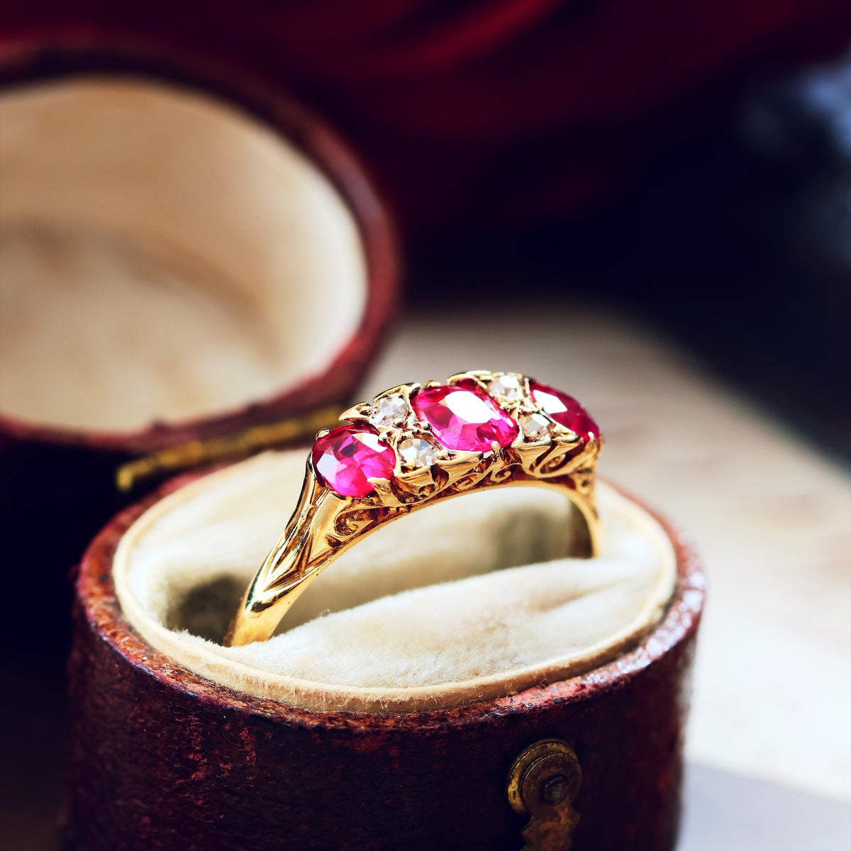 Date 1916 Hand Made Ruby & Diamond Engagement Ring
