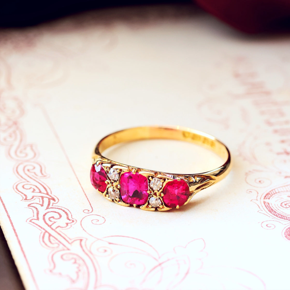 Date 1916 Hand Made Ruby & Diamond Engagement Ring