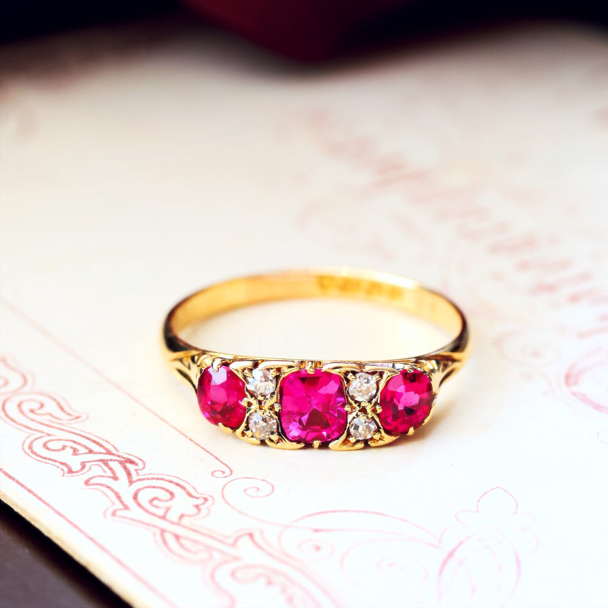 Date 1916 Hand Made Ruby & Diamond Engagement Ring