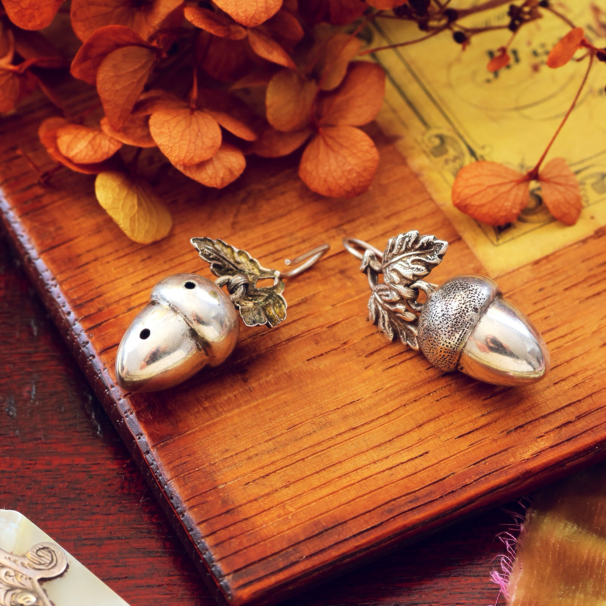 Adorable Victorian Silver Acorn Earrings