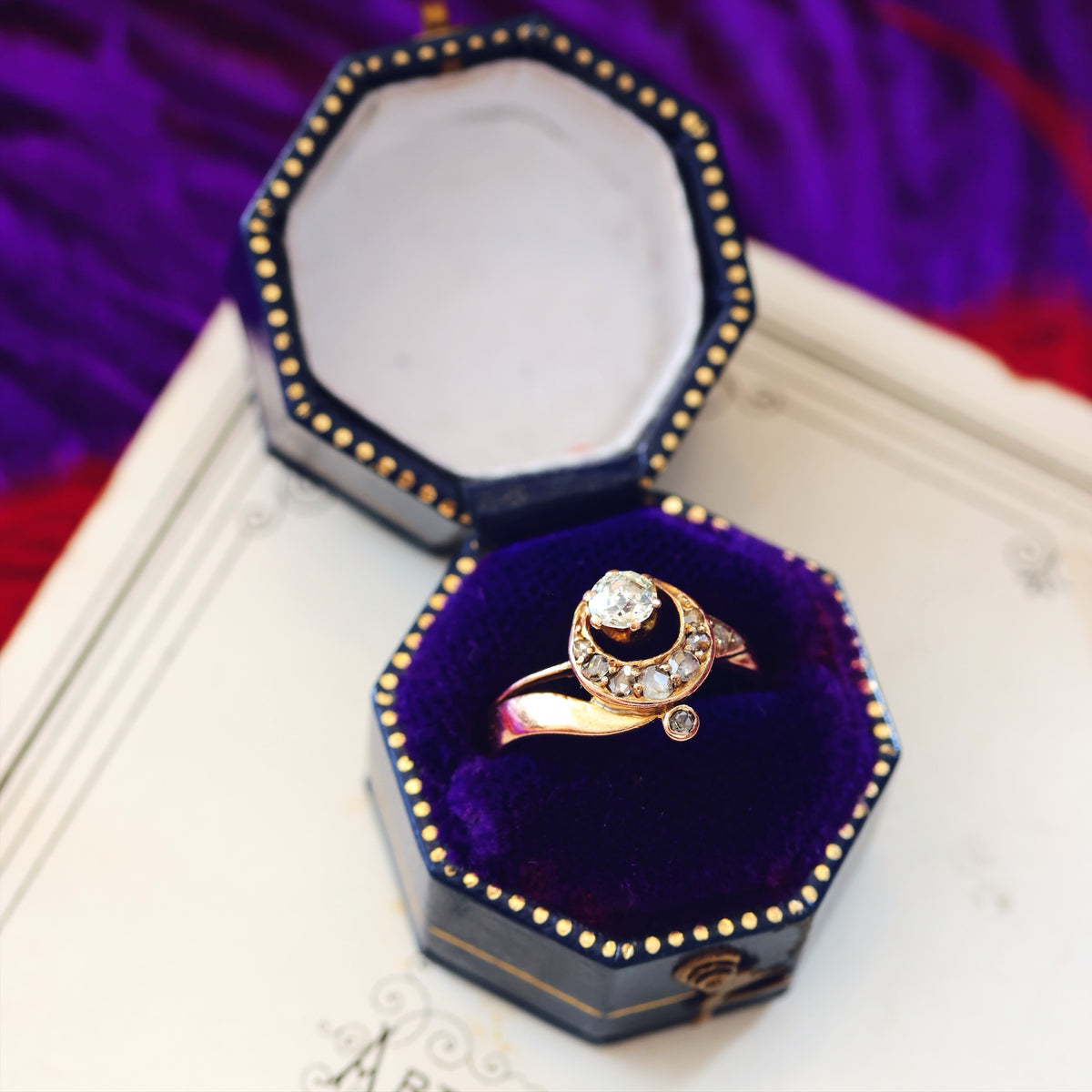 Bewitching Vintage Diamond Crescent Moon Ring